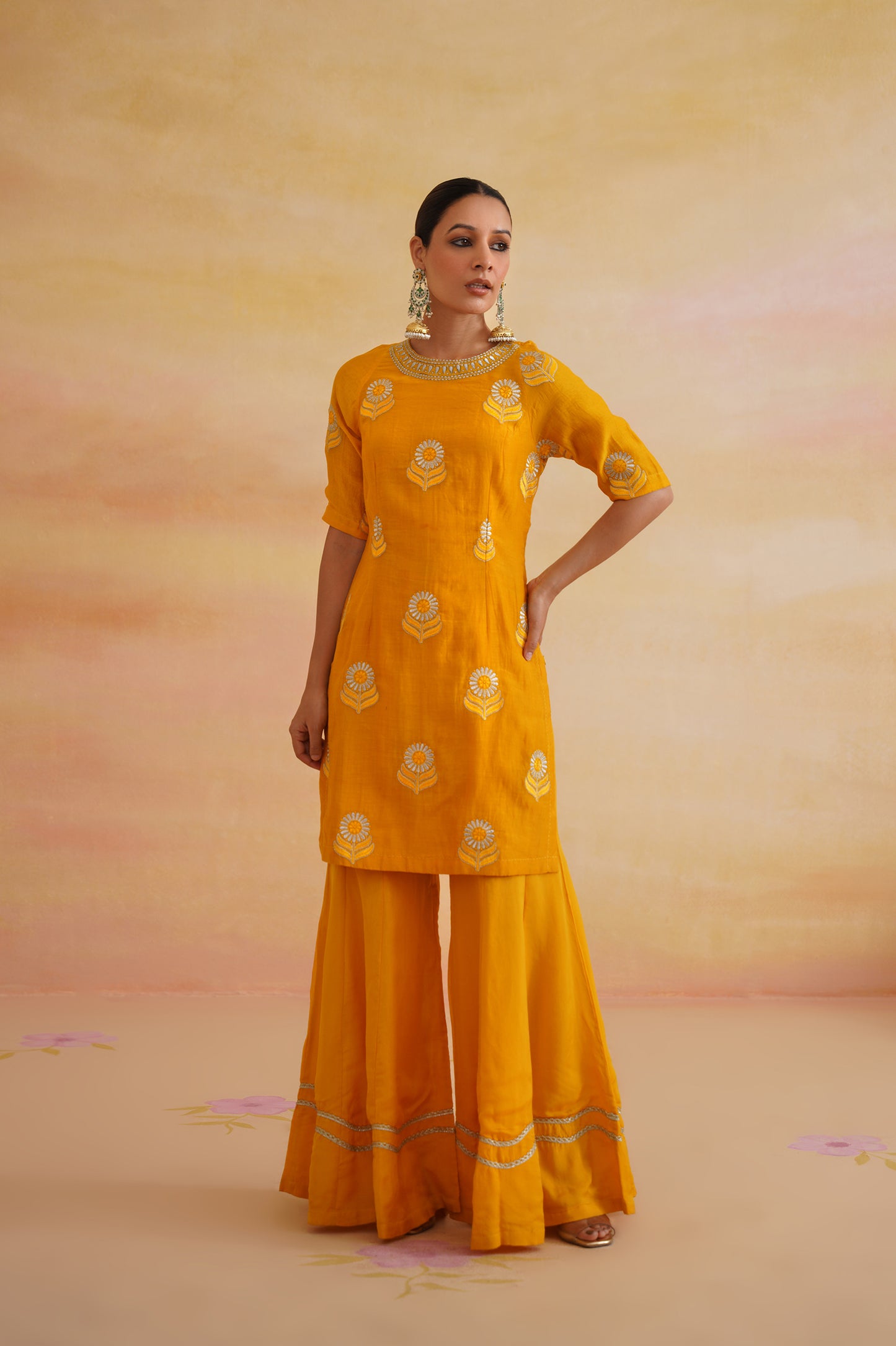 Heer Mustard Sharara With Sleeves