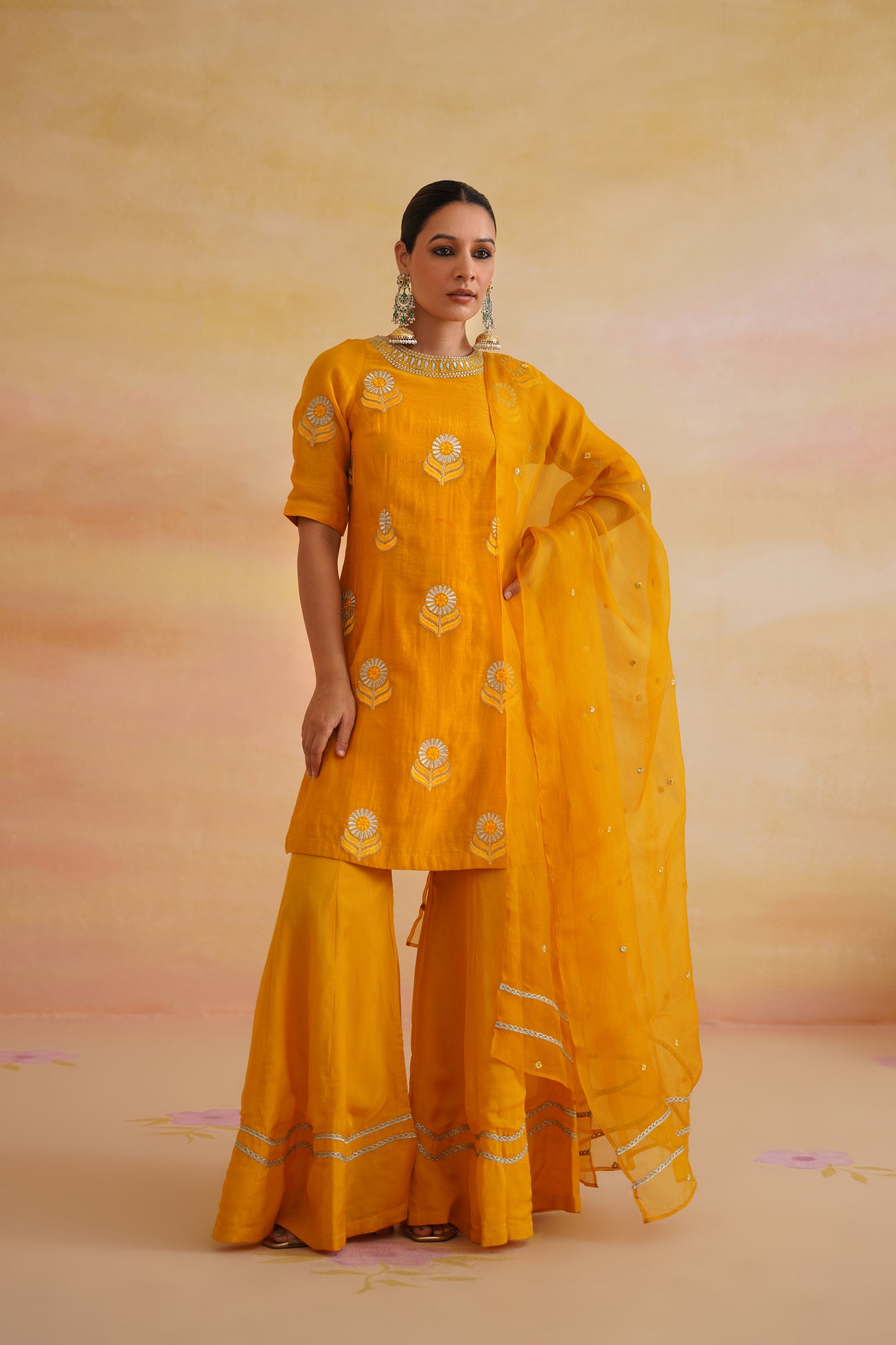 Heer Mustard Sharara With Sleeves