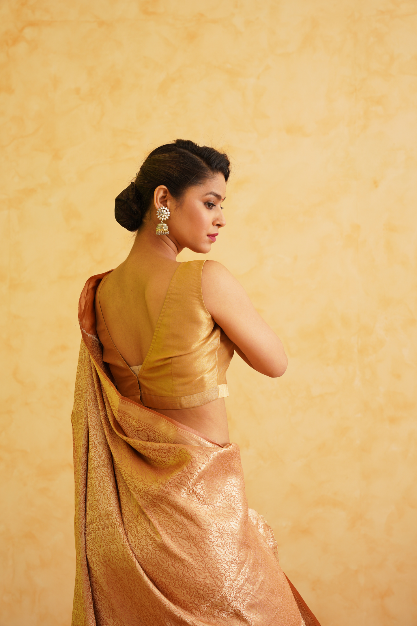 Light Orange Pure Chiniya Silk Meenakari Banarasi Saree
