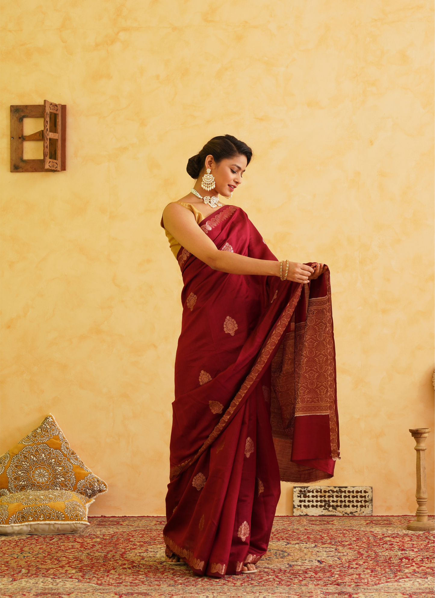 Burgundy Pure Chiniya Silk Banarasi Saree