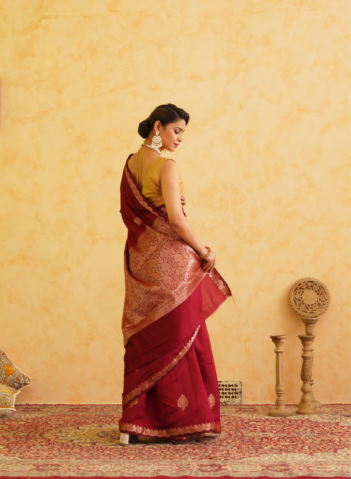 Burgundy Pure Chiniya Silk Banarasi Saree