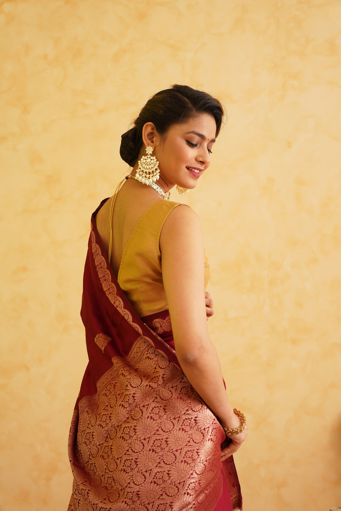 Burgundy Pure Chiniya Silk Banarasi Saree