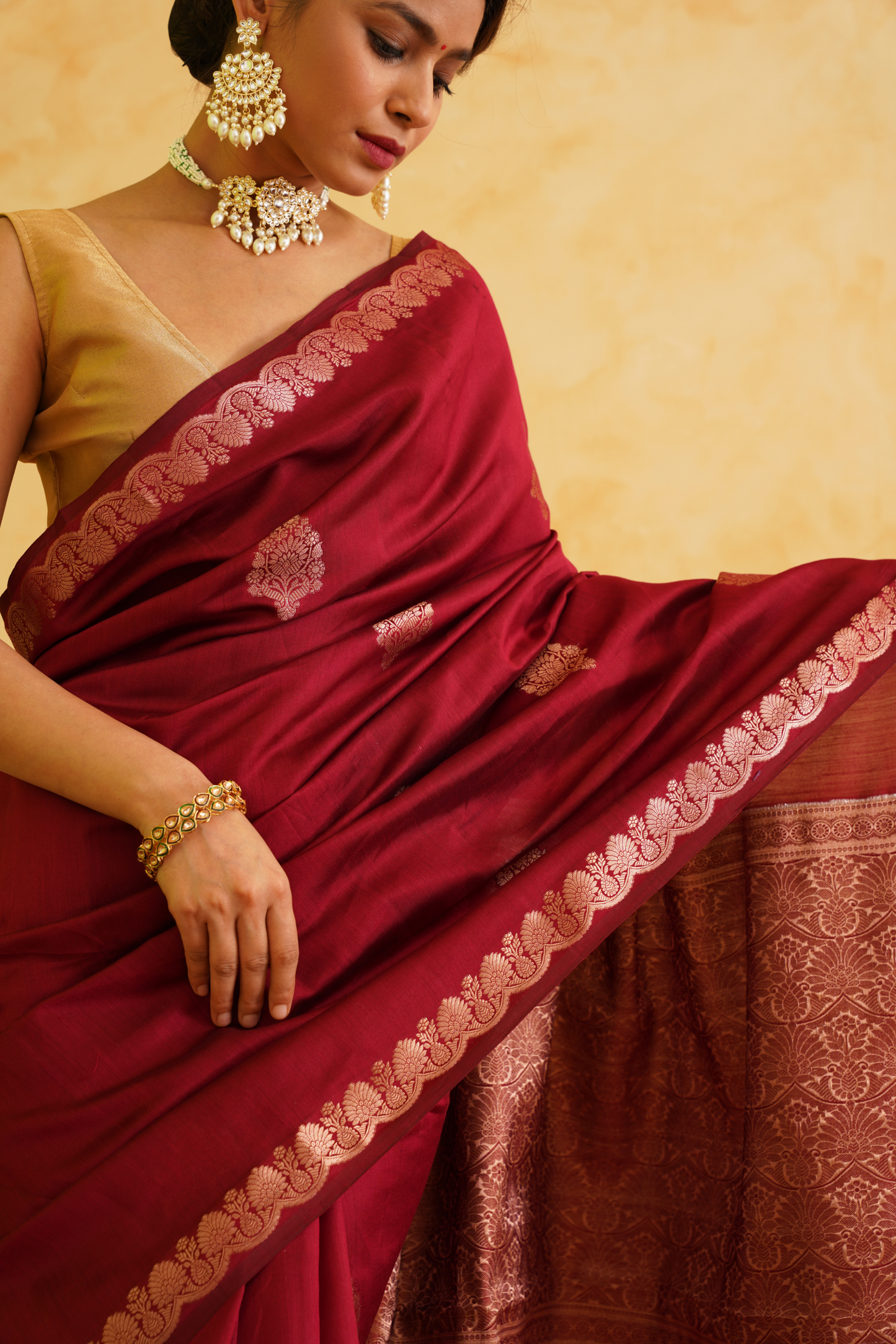 Burgundy Pure Chiniya Silk Banarasi Saree