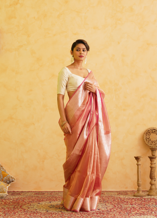 Gulabi Pink Pure Tissue Handloom Banarasi Saree