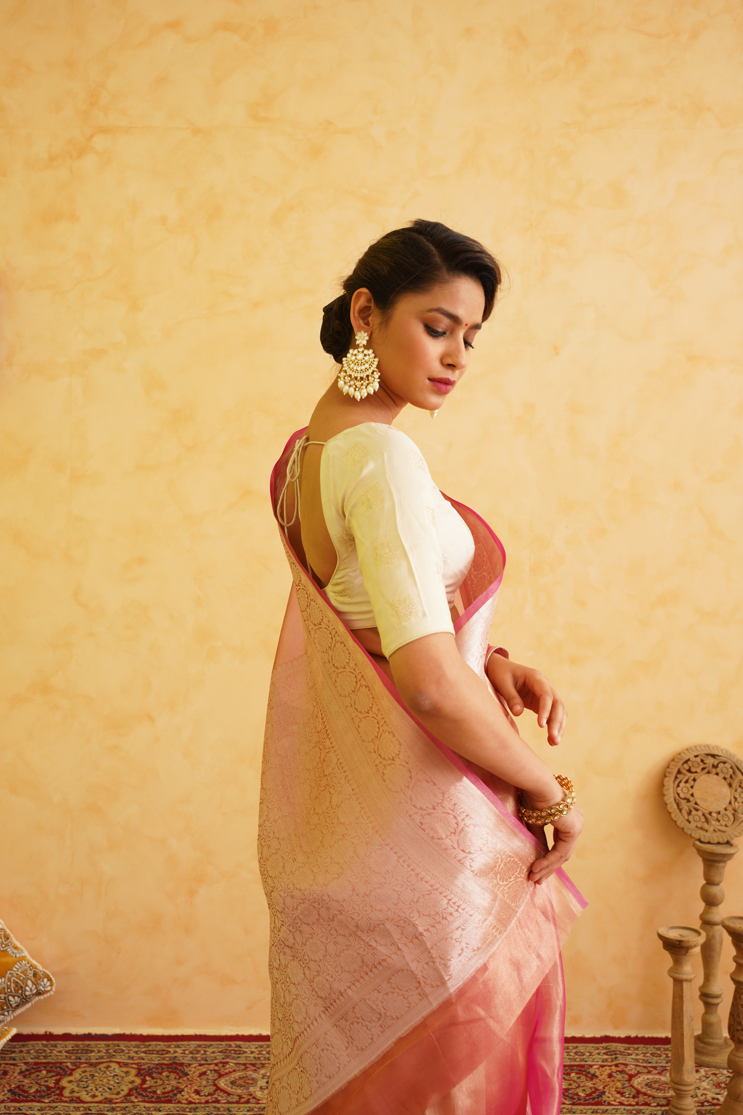 Gulabi Pink Pure Tissue Handloom Banarasi Saree
