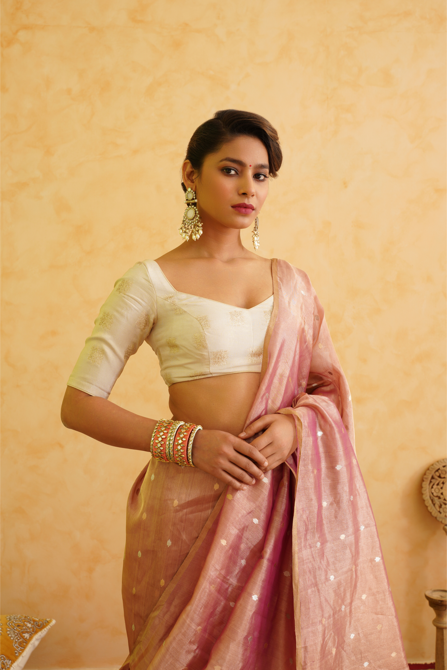 Rosy Pink Pure Tissue Handloom Banarasi Saree