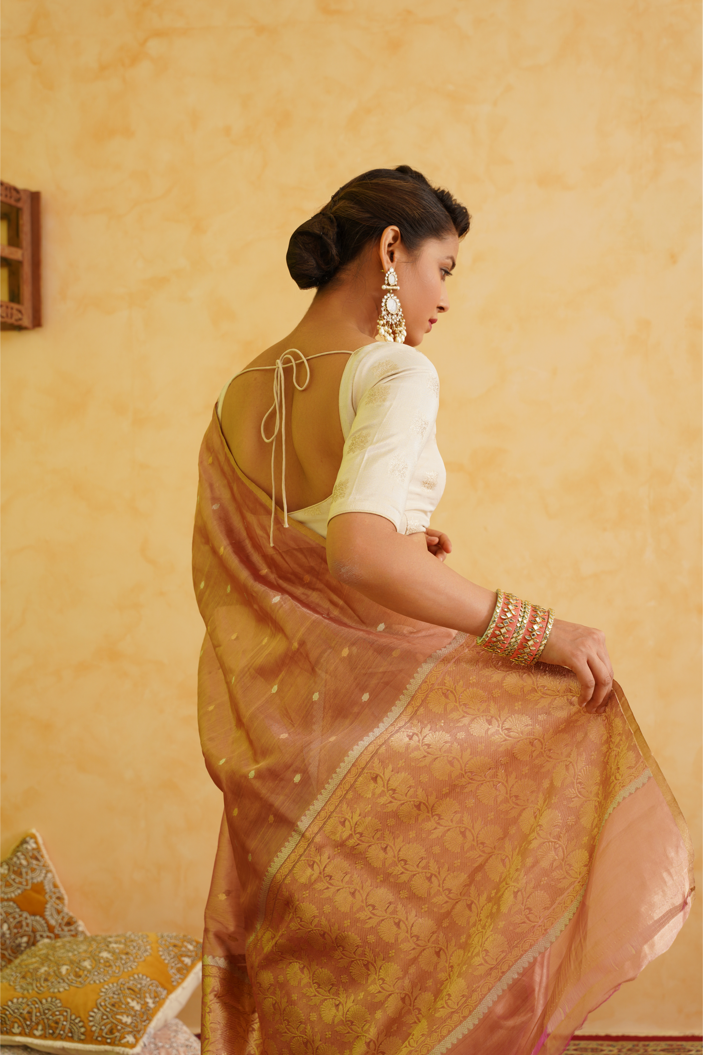 Rosy Pink Pure Tissue Handloom Banarasi Saree