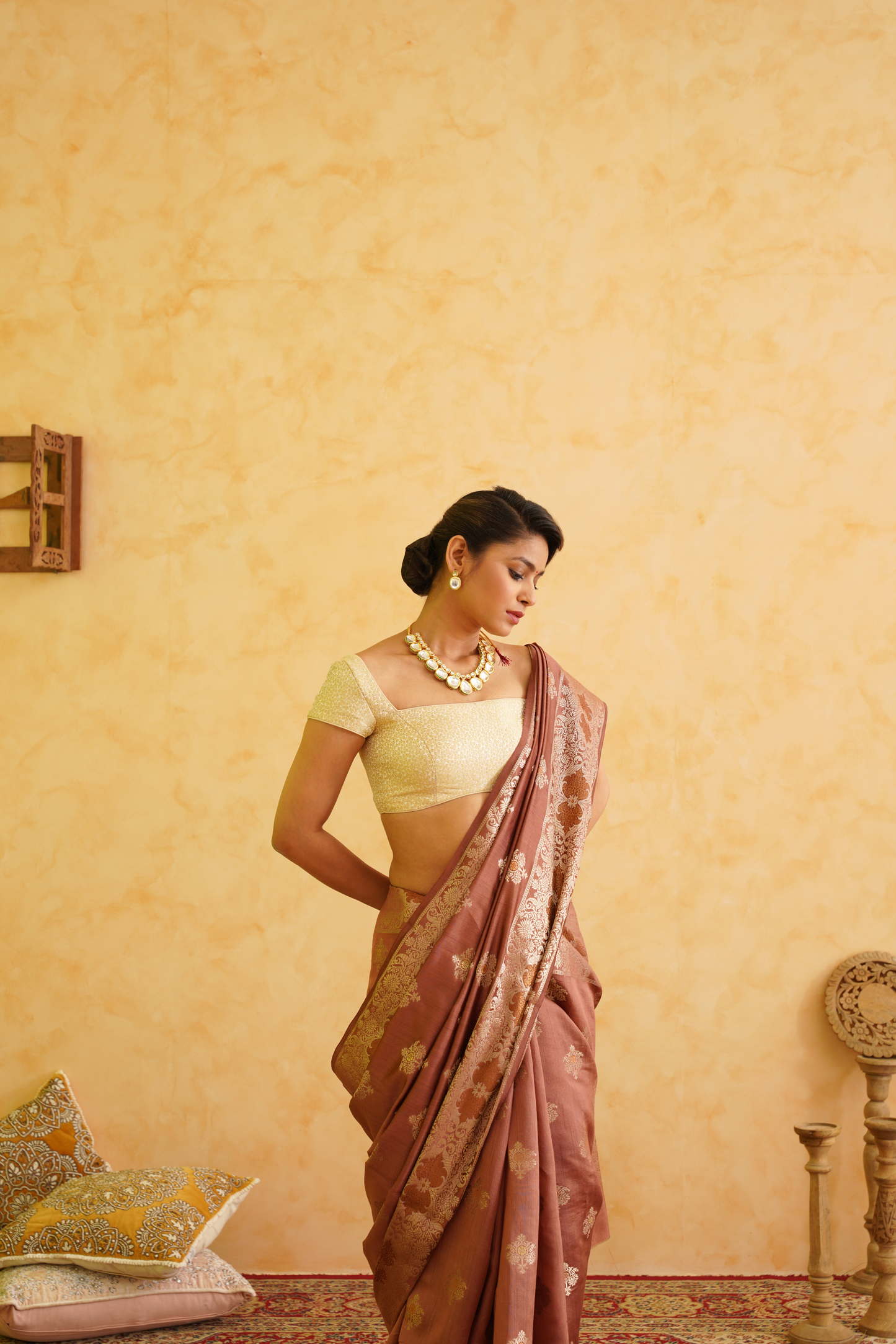 Mocha Brown Pure Silk Handloom Meenakari Banarasi Saree
