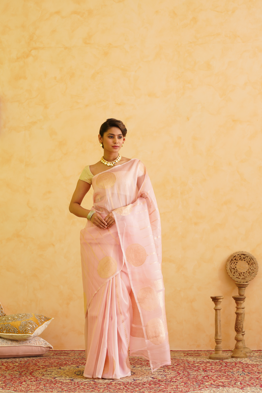 Light Pink Pure Kora Silk Handloom Banarasi Saree