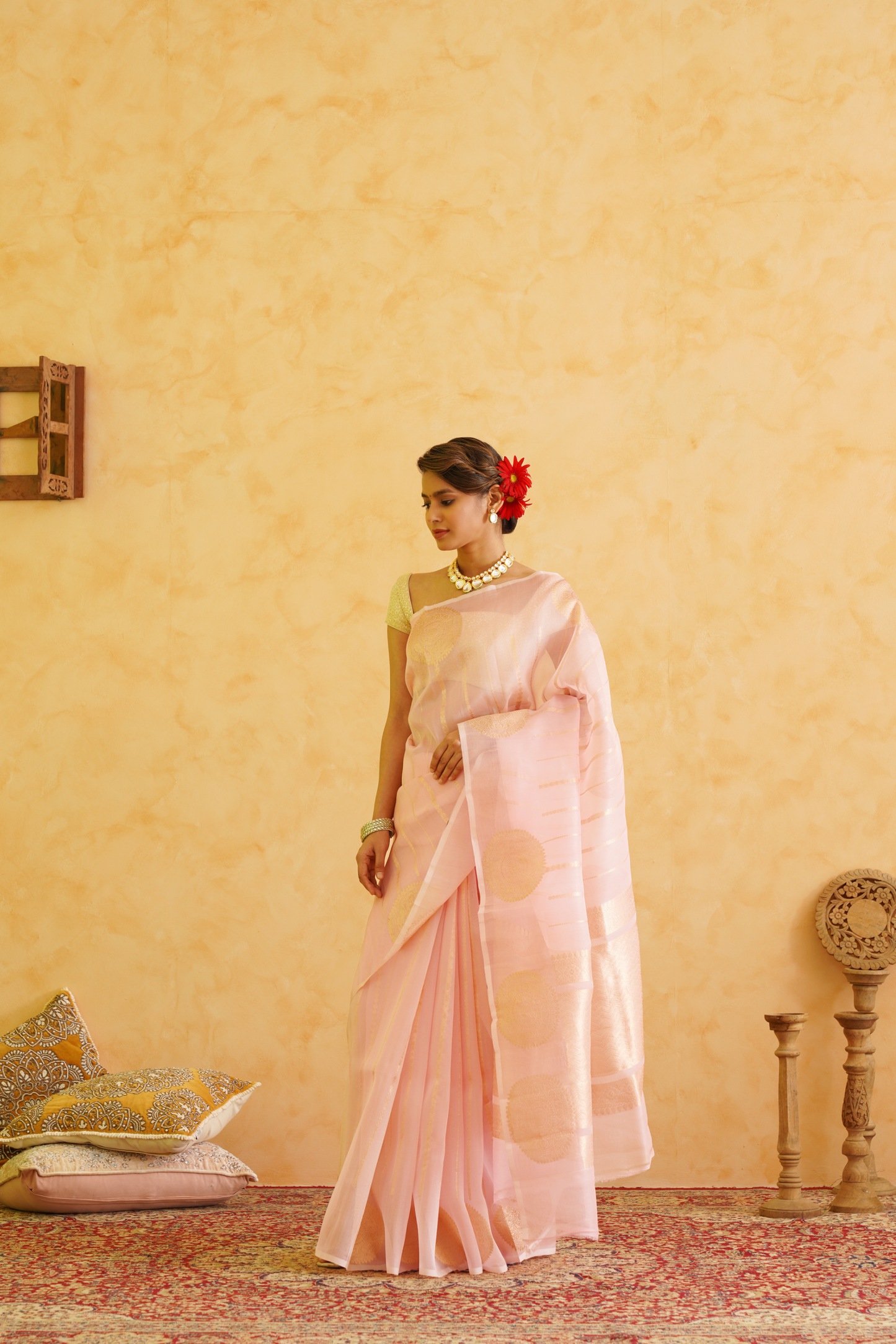 Light Pink Pure Kora Silk Handloom Banarasi Saree