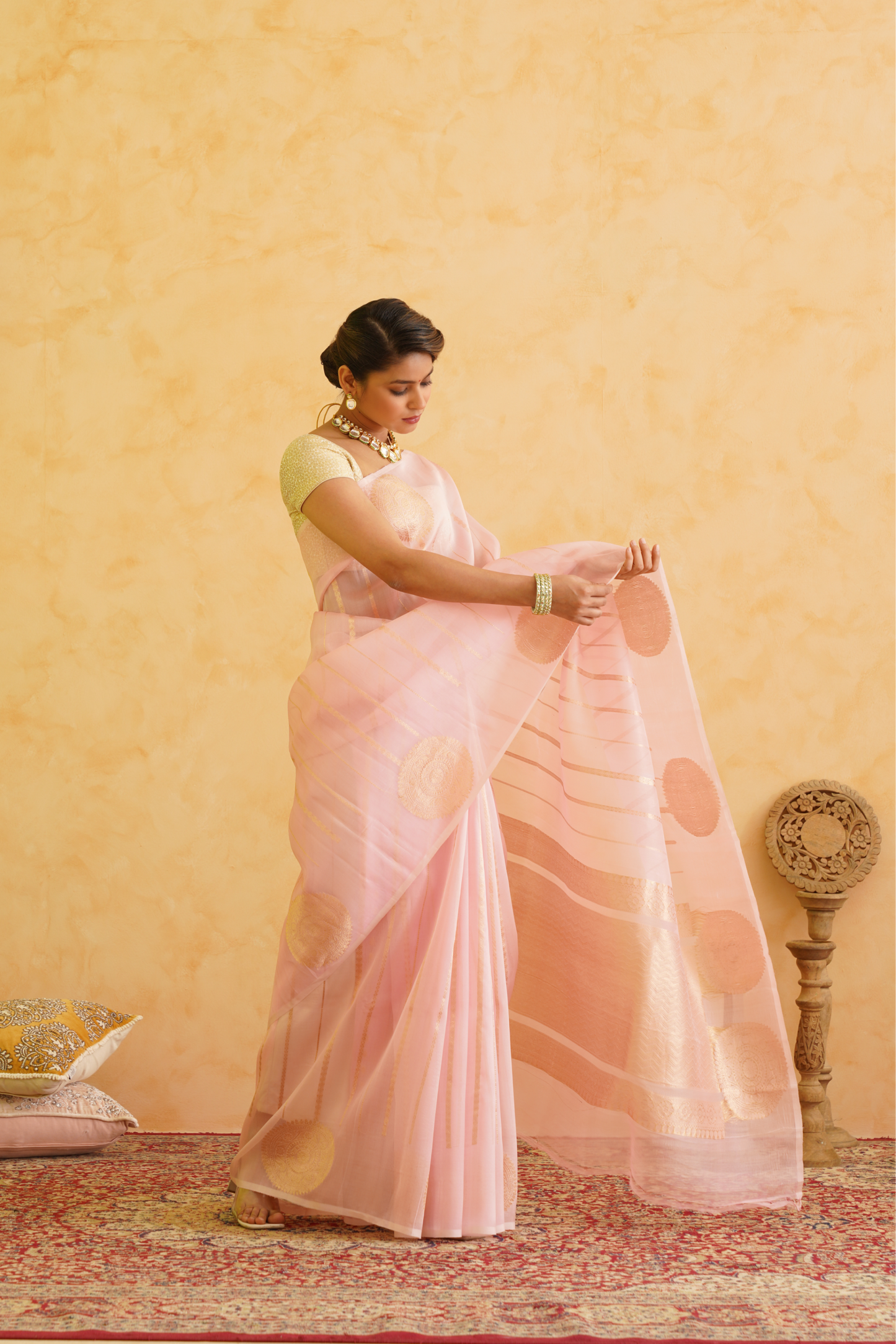 Light Pink Pure Kora Silk Handloom Banarasi Saree