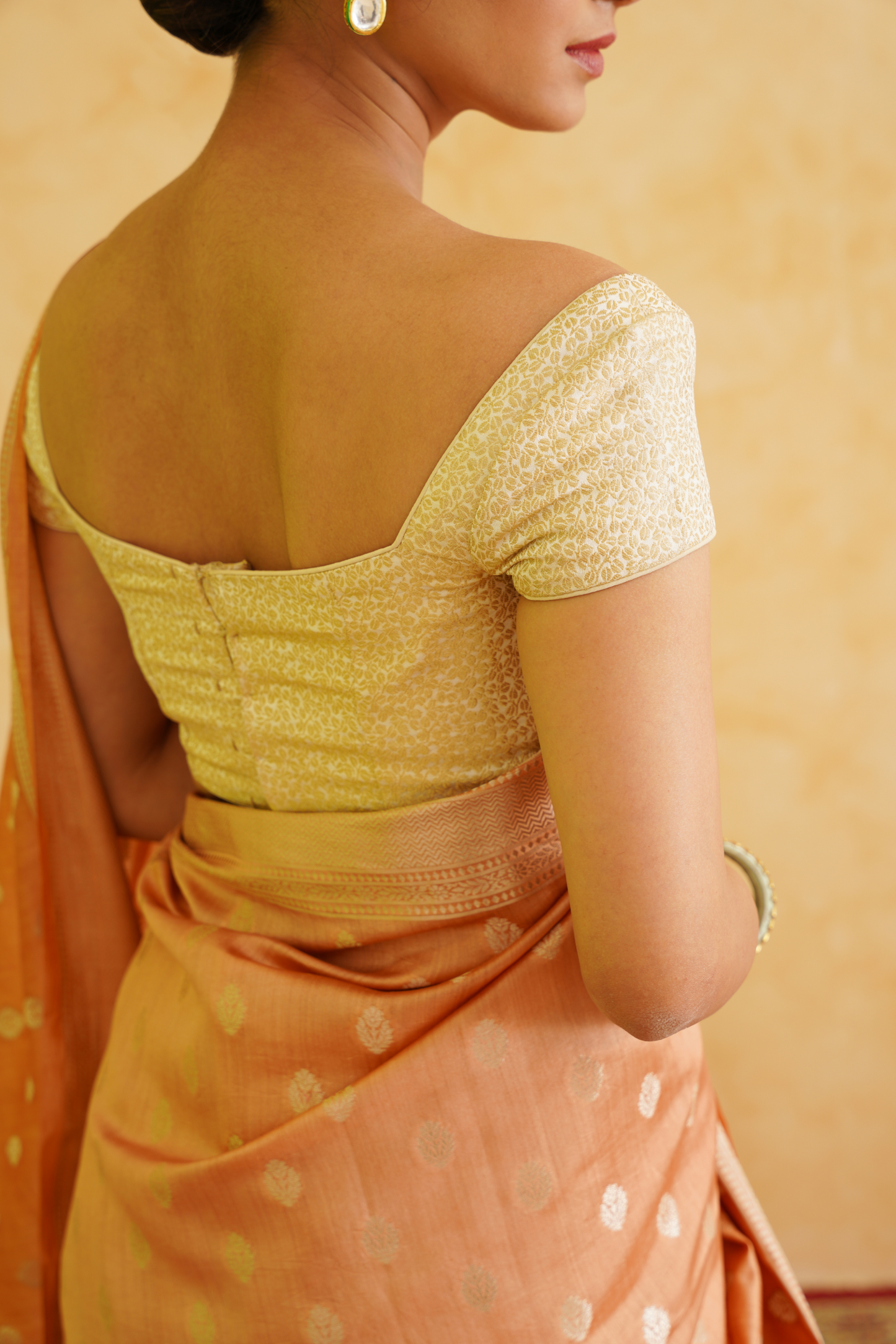 Light Orange Pure Chiniya Silk Handloom Banarasi Saree