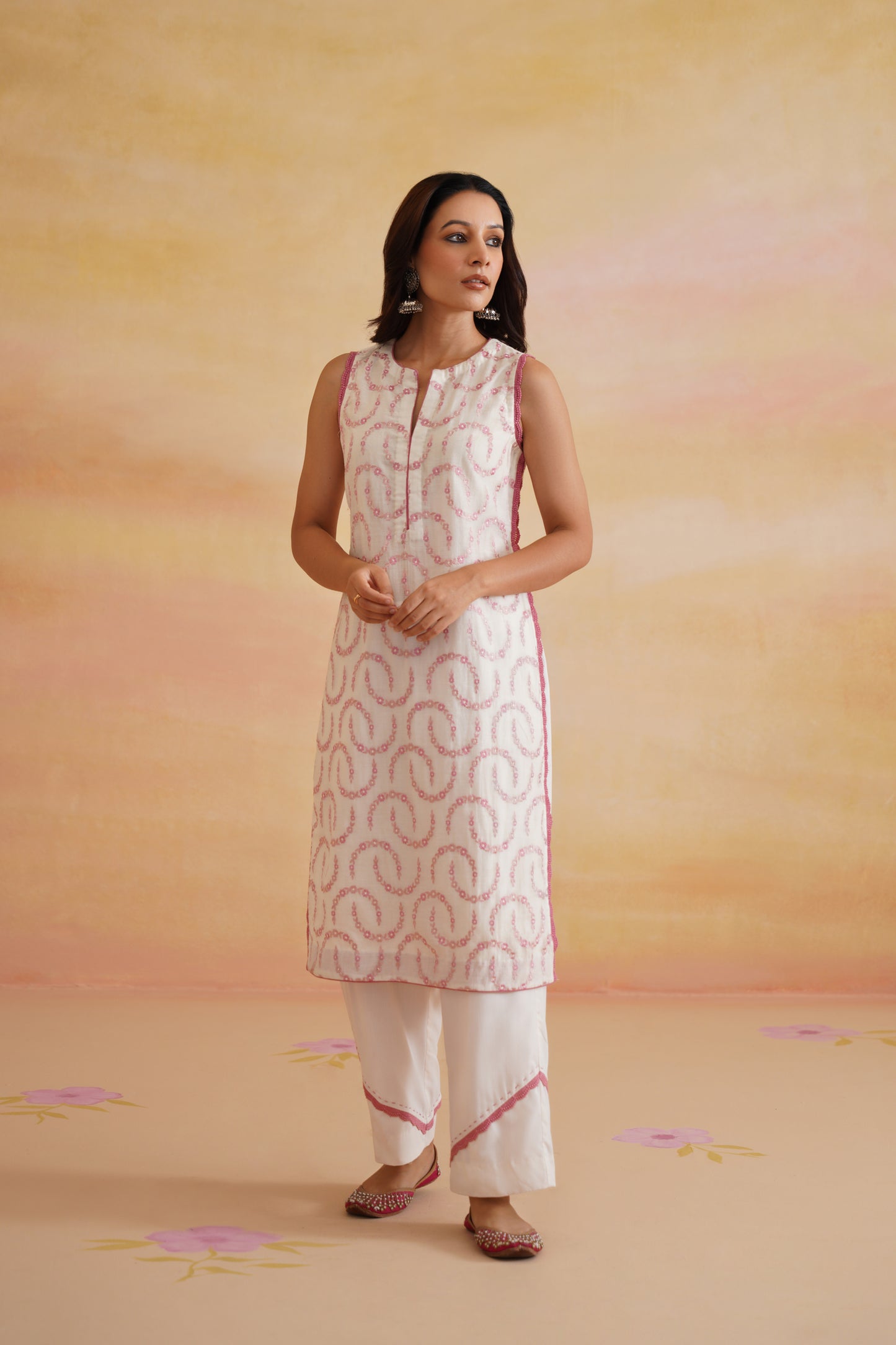 Mira white and Pink Kurta