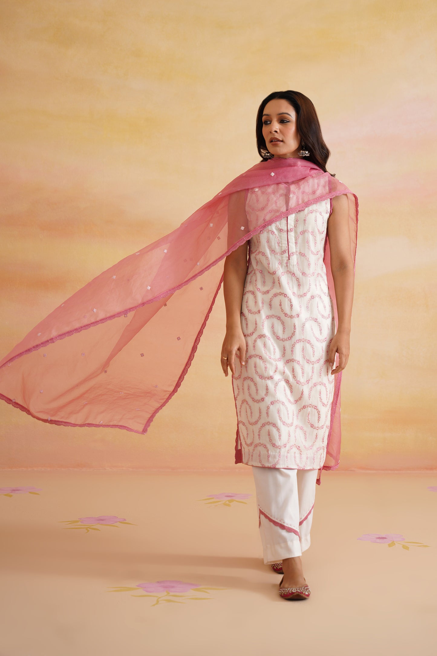 Mira white and Pink Kurta