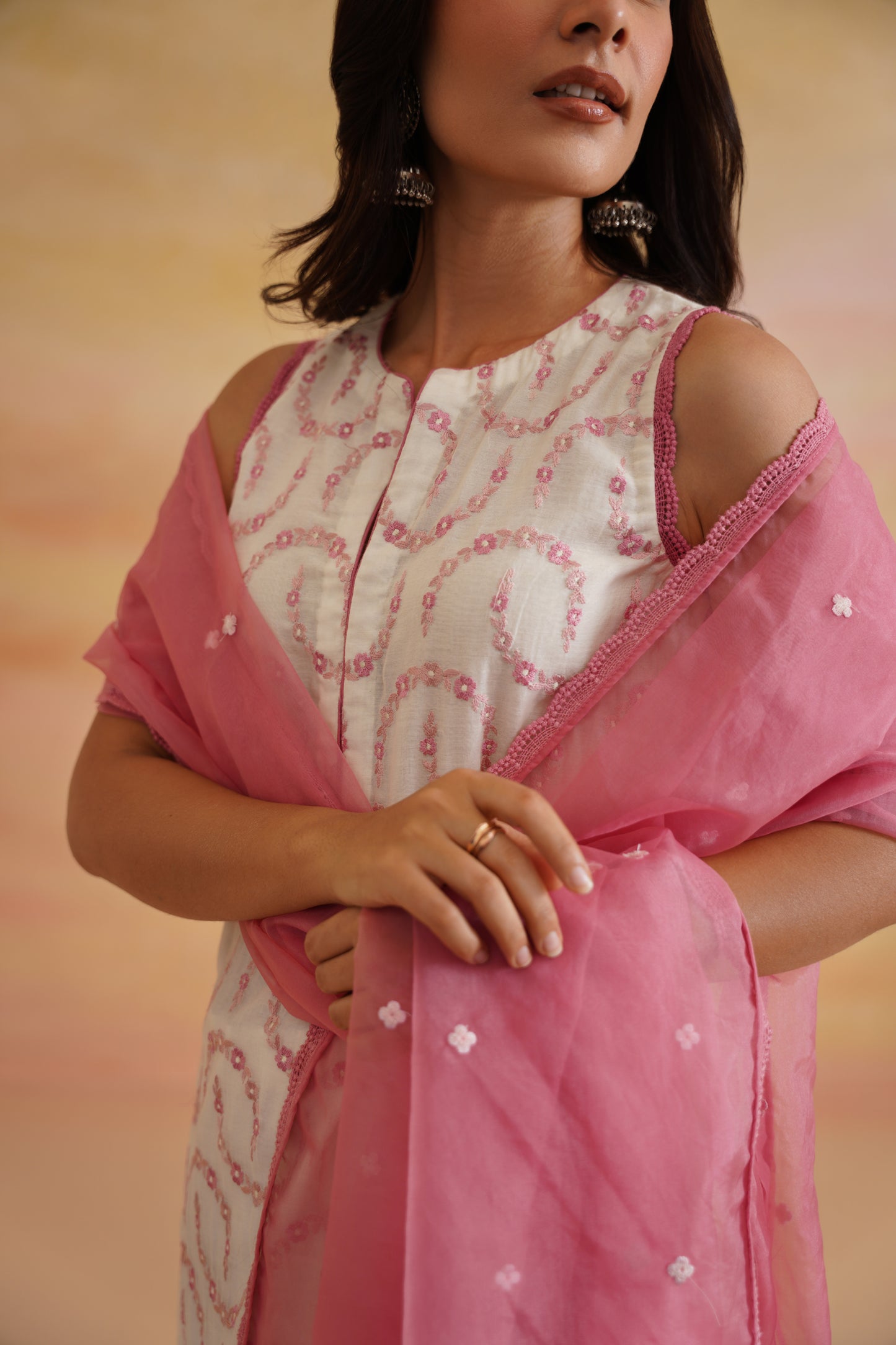 Mira white and Pink Kurta