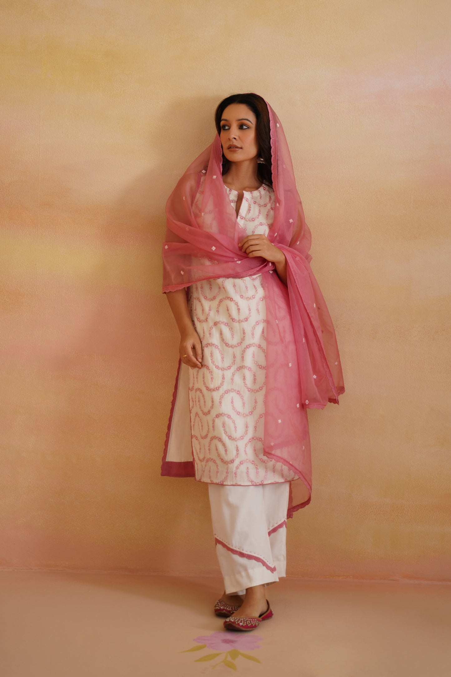 Mira white and Pink Kurta