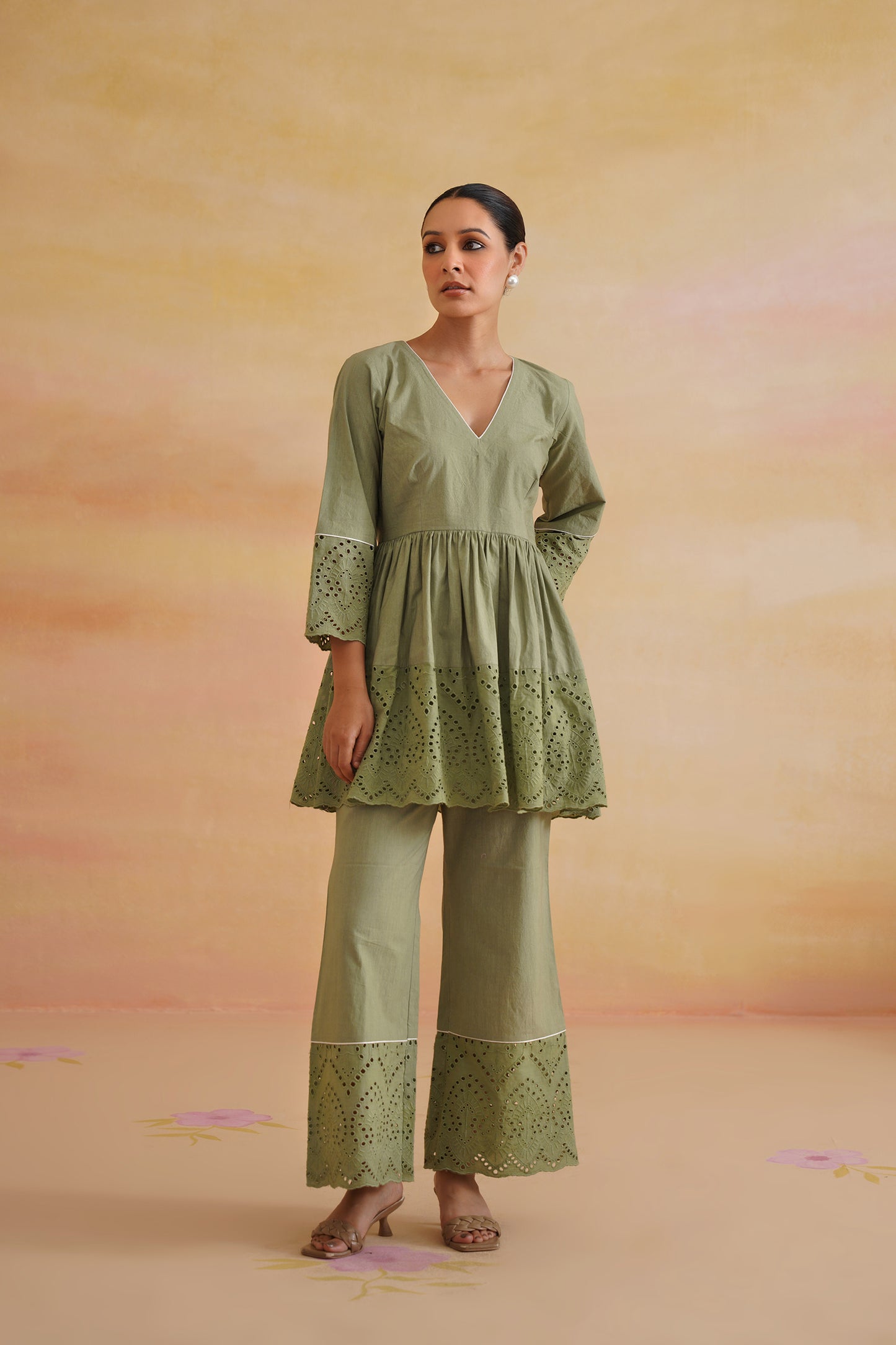 Nayra Green Peplum Set