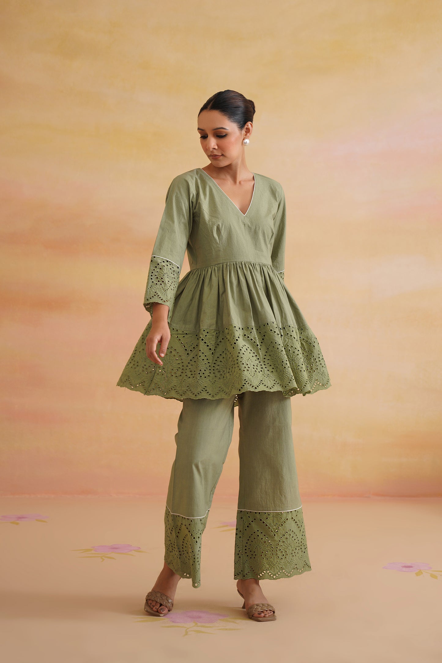 Nayra Green Peplum Set