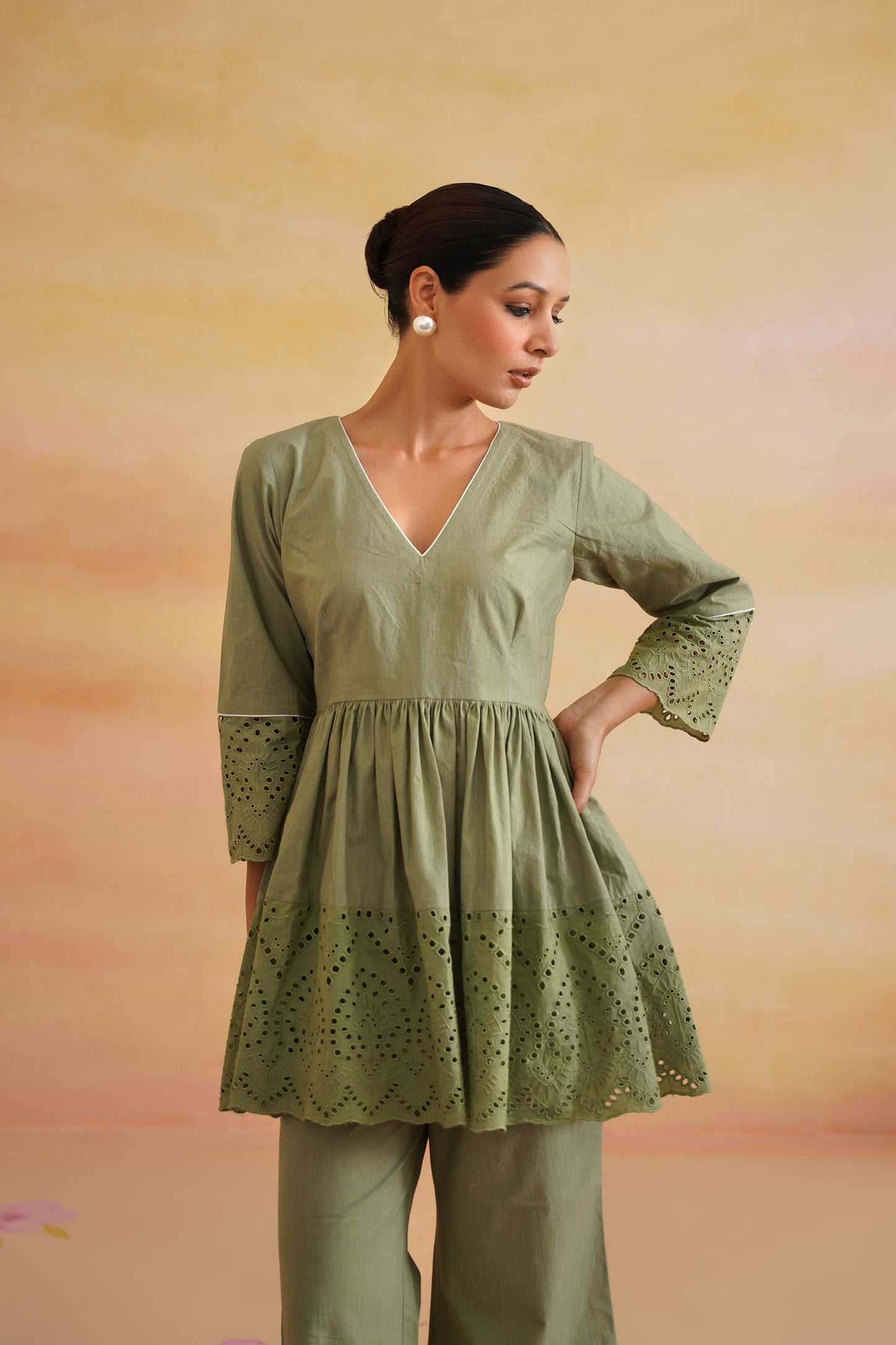 Nayra Green Peplum Set