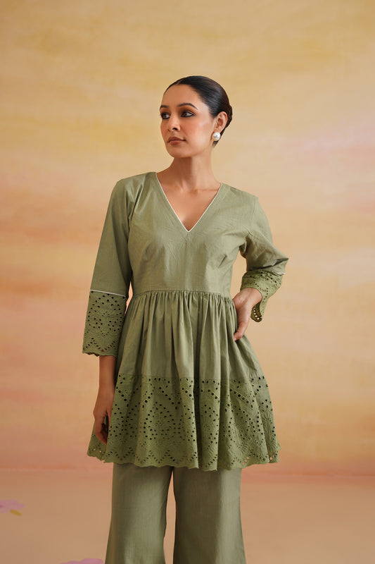 Nayra Green Peplum Set
