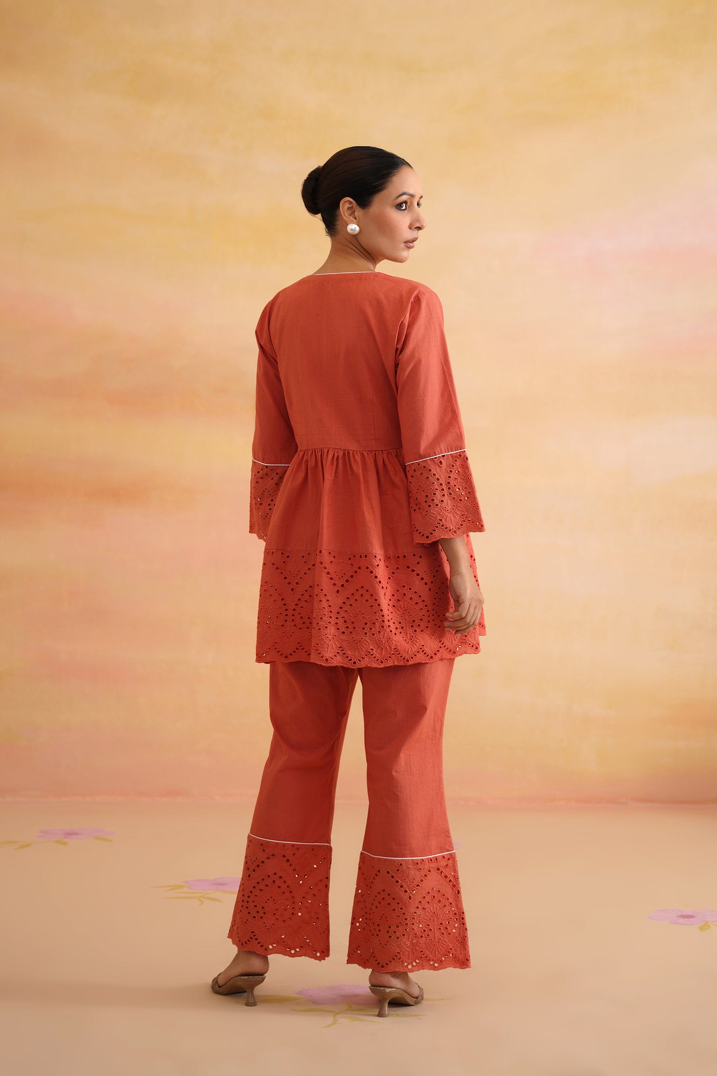 Nayra Burnt Orange Peplum Set