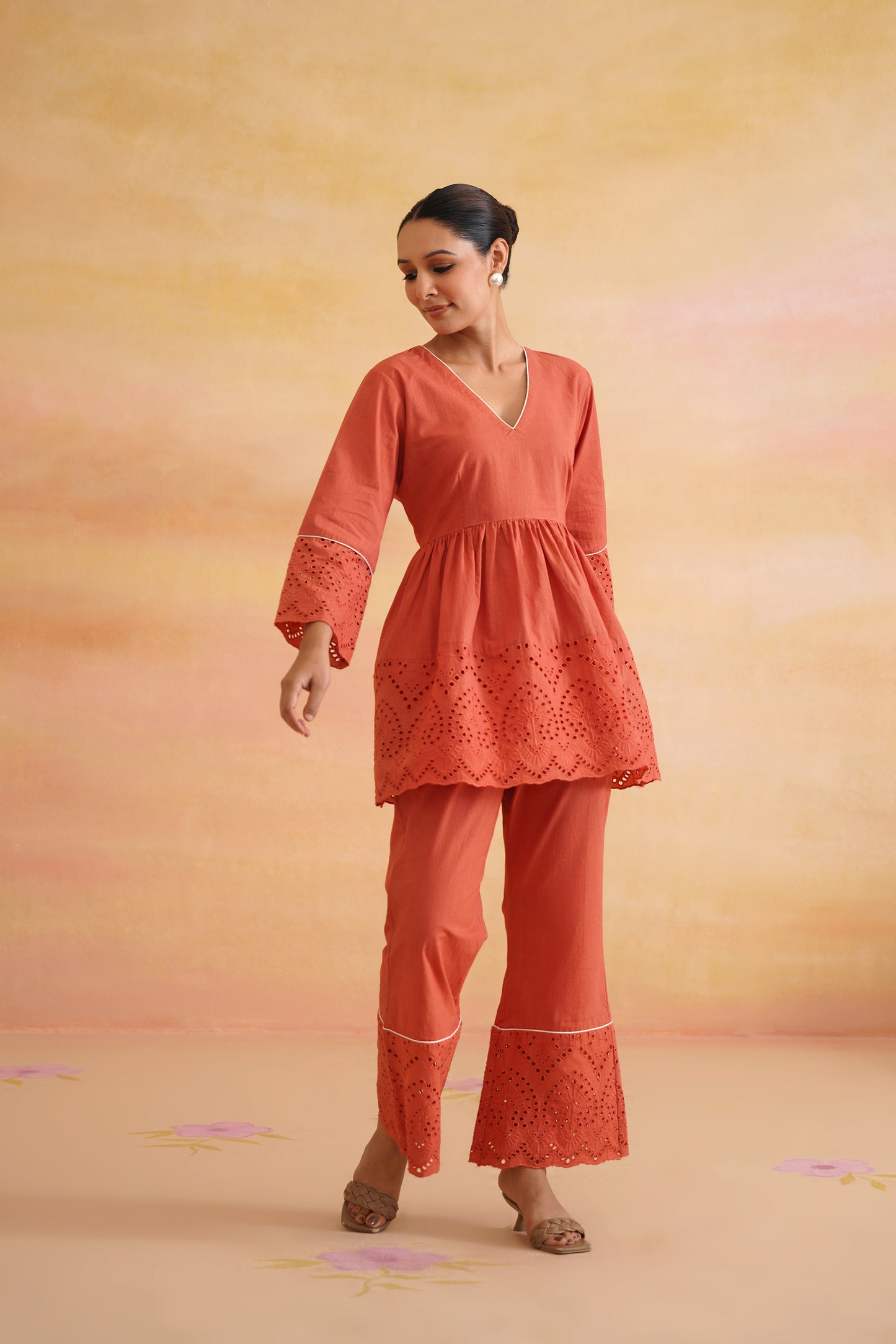 Nayra Burnt Orange Peplum Set