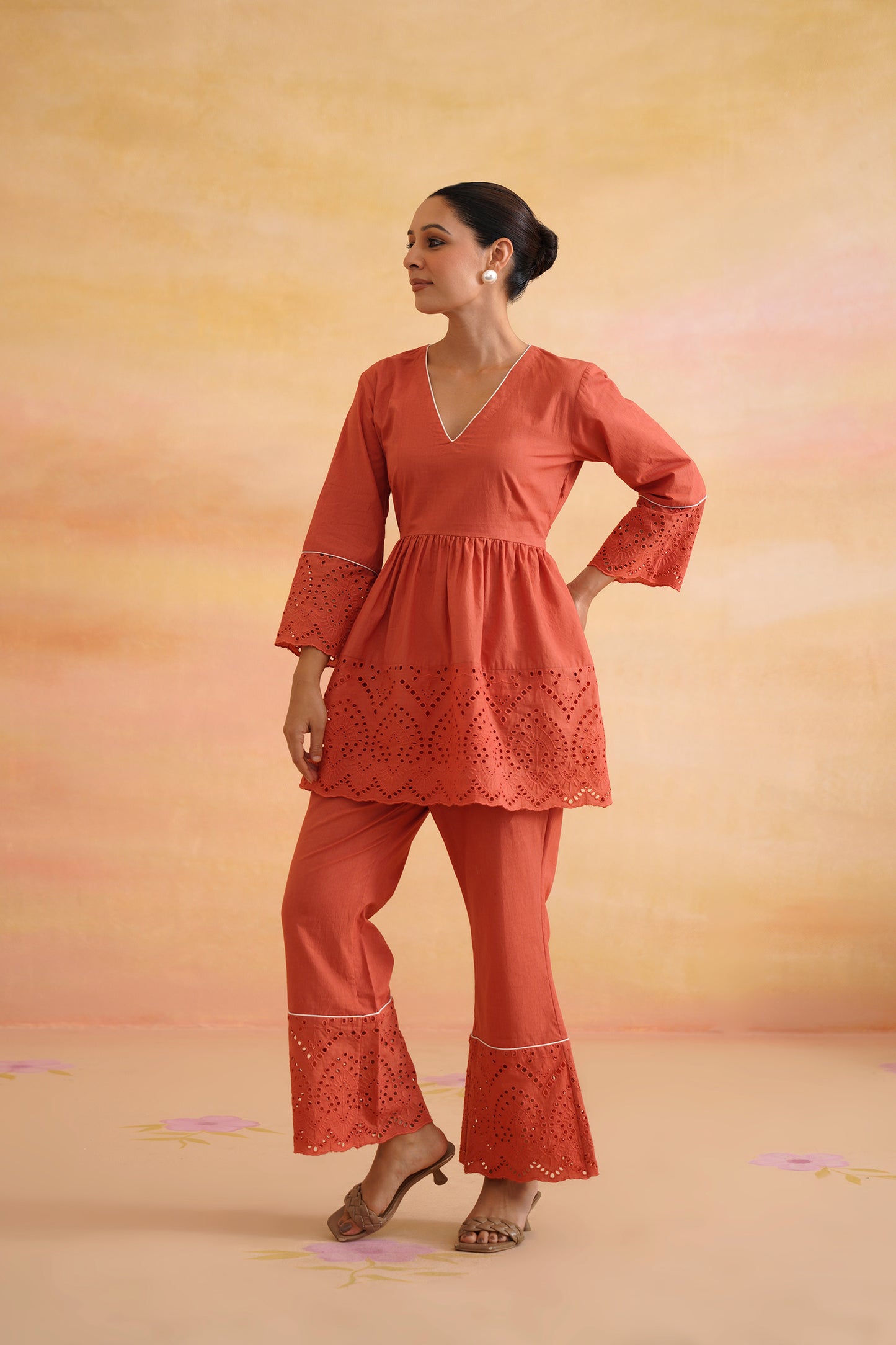 Nayra Burnt Orange Peplum Set