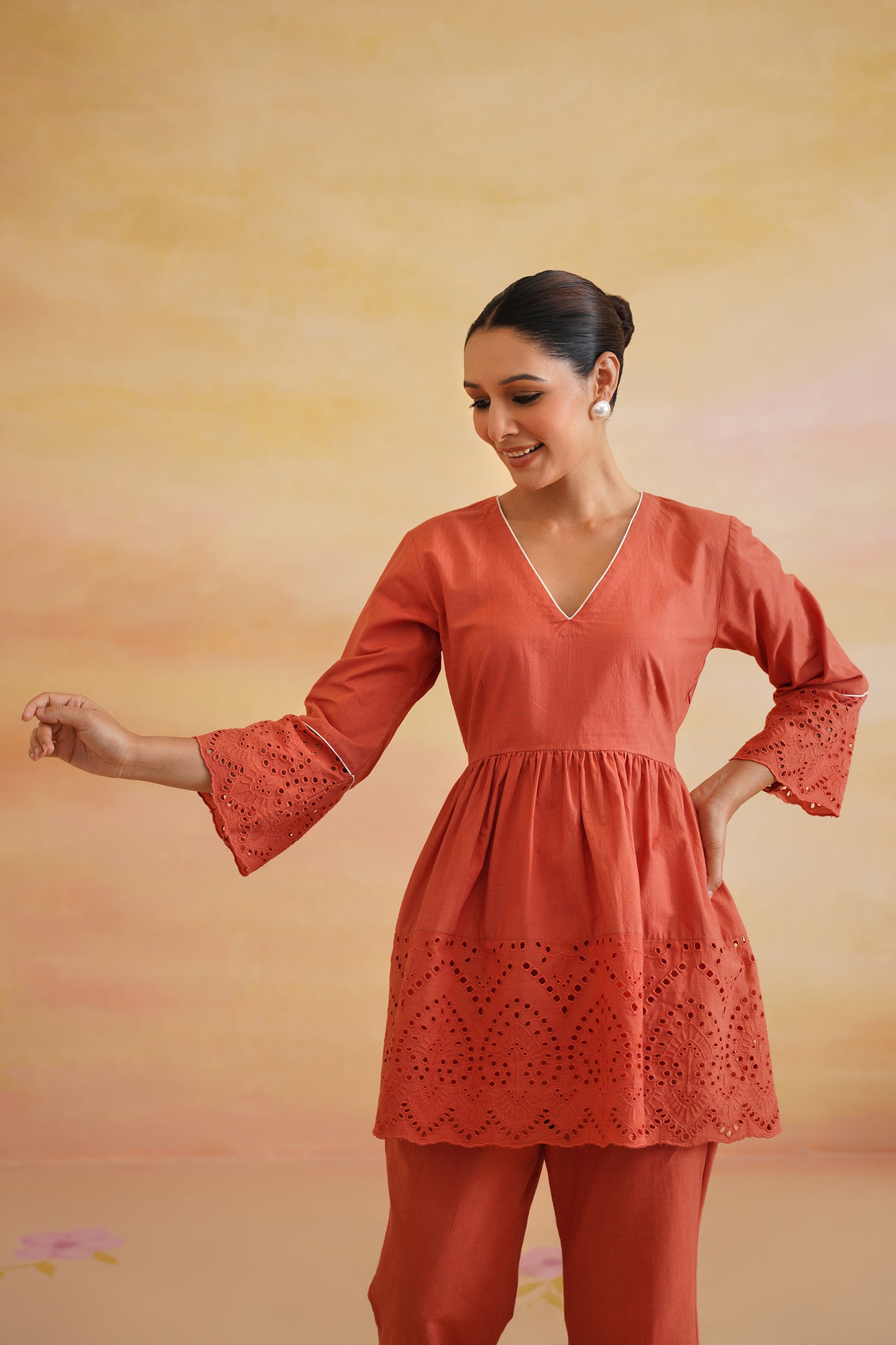 Nayra Burnt Orange Peplum Set