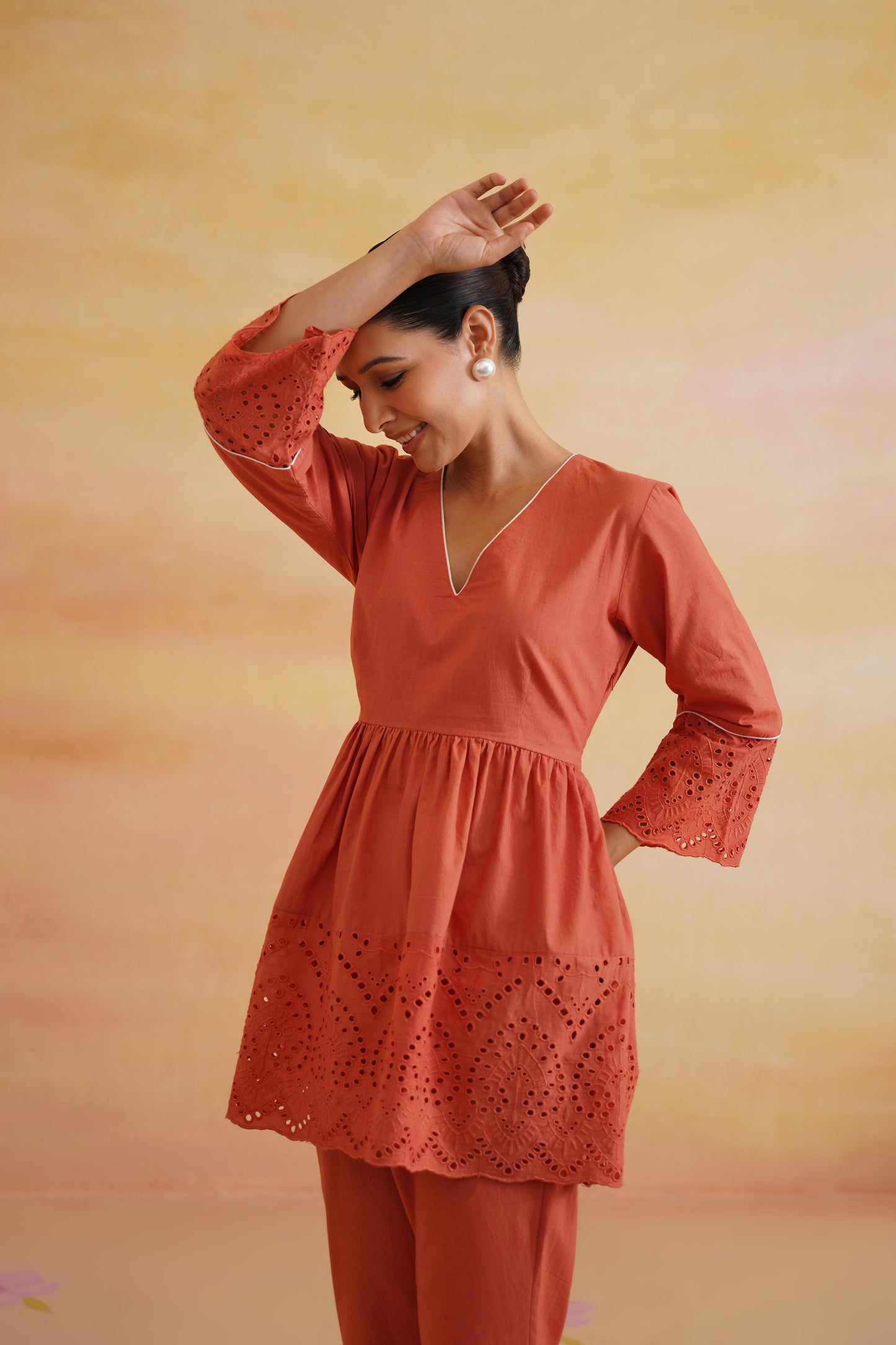 Nayra Burnt Orange Peplum Set