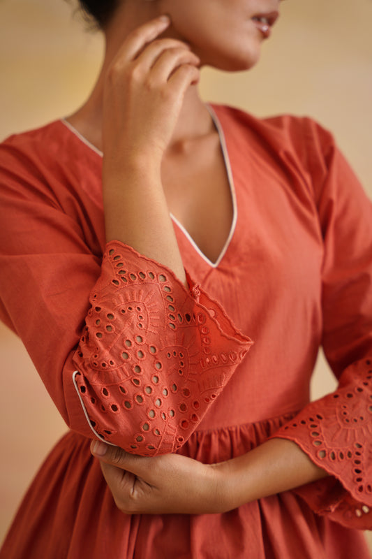 Nayra Burnt Orange Peplum Set