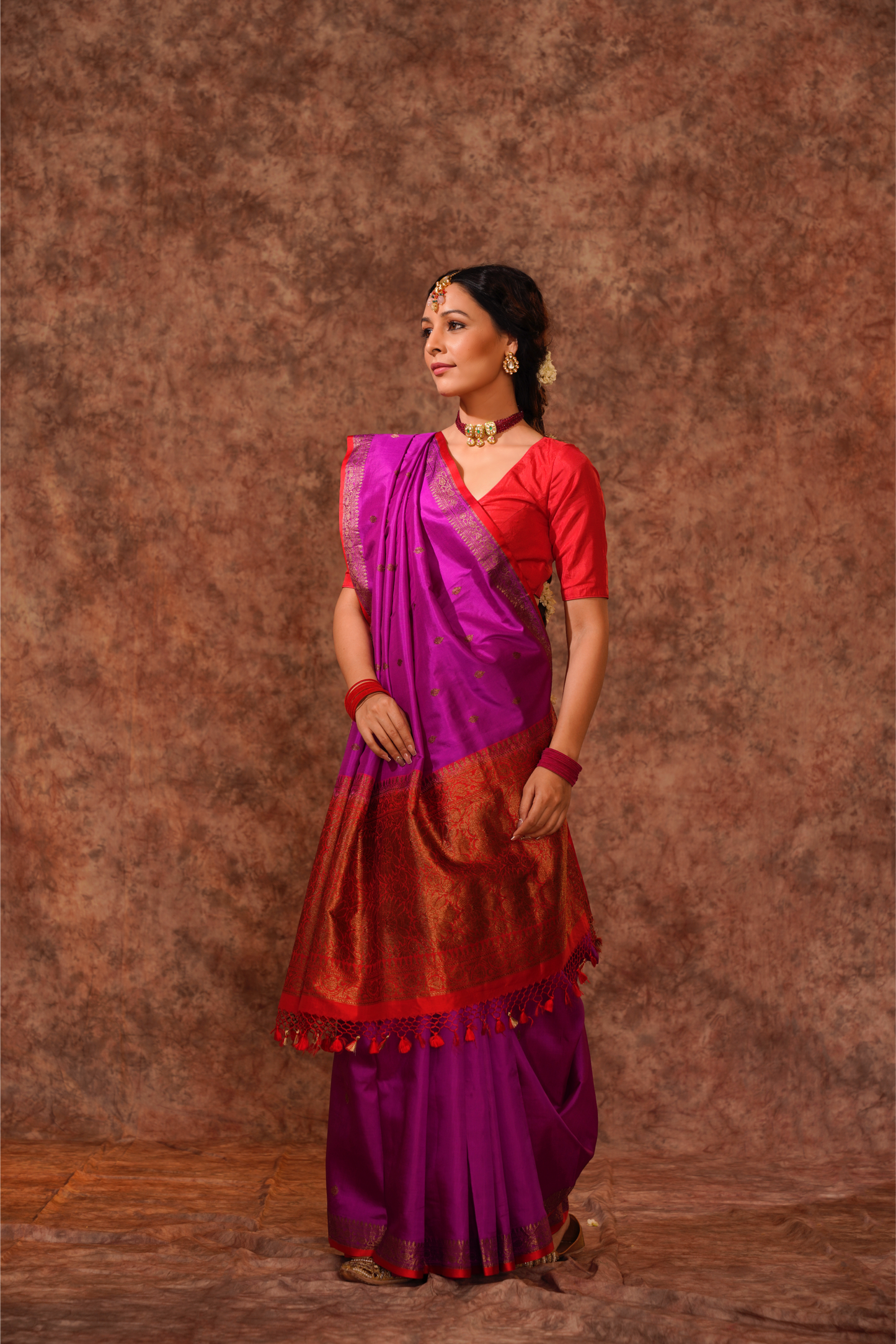 Purple Pure Katan Silk Handloom Banarasi Saree.