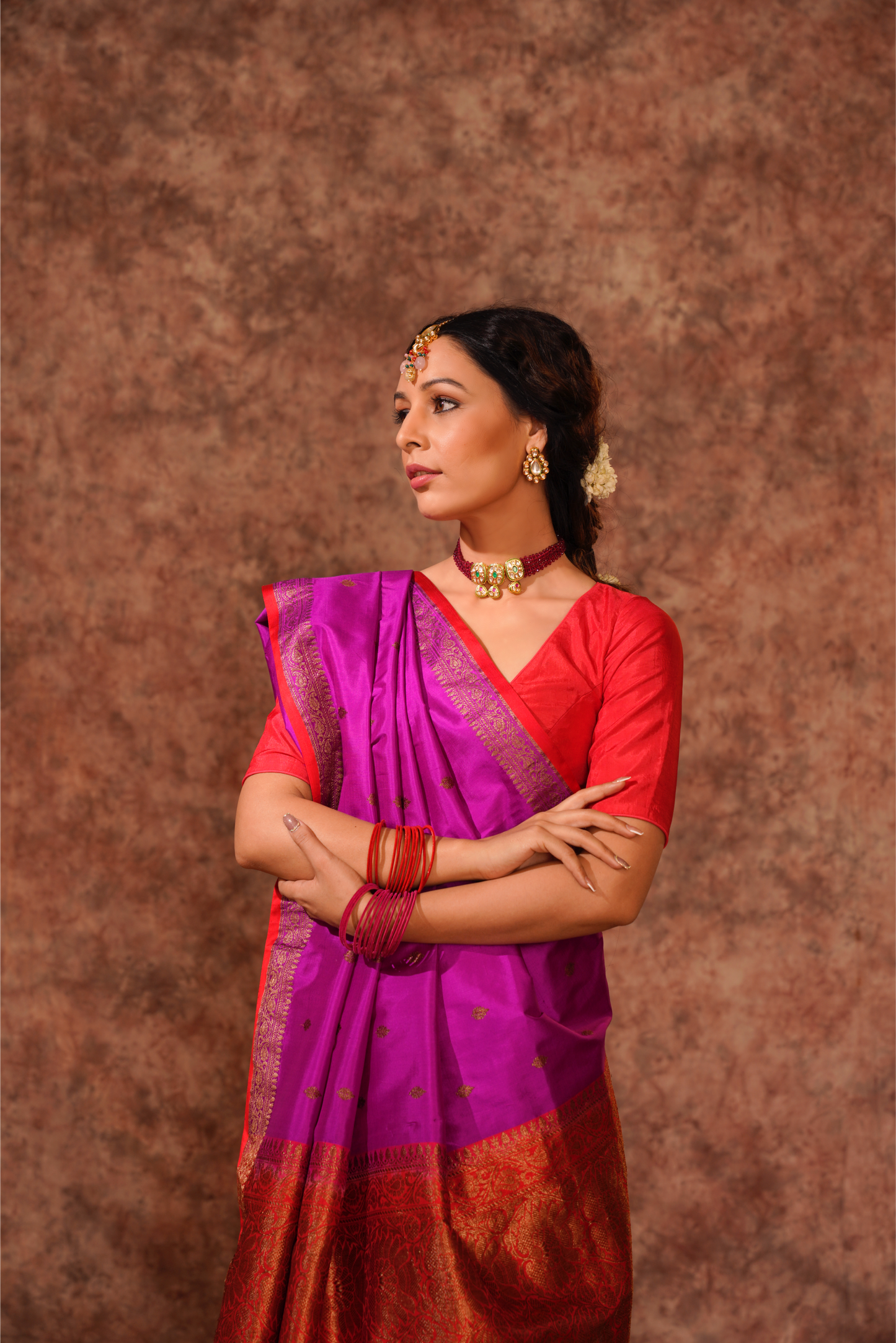 Purple Pure Katan Silk Handloom Banarasi Saree.