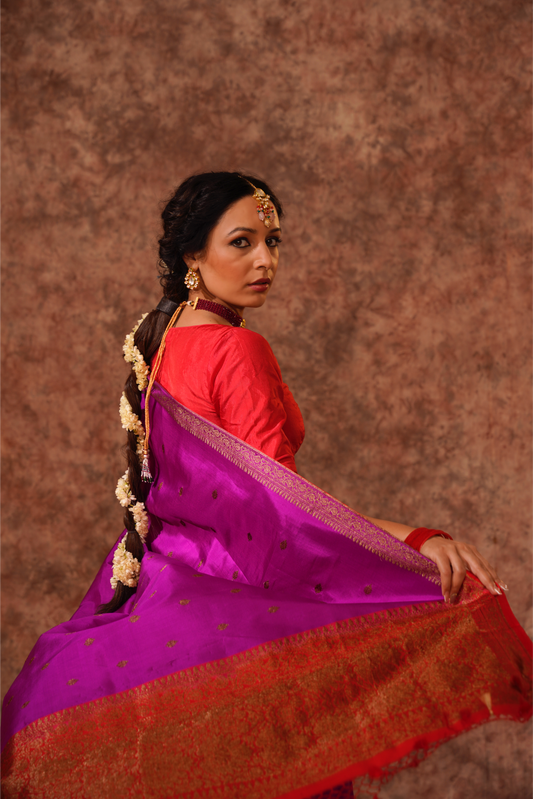 Purple Pure Katan Silk Handloom Banarasi Saree.