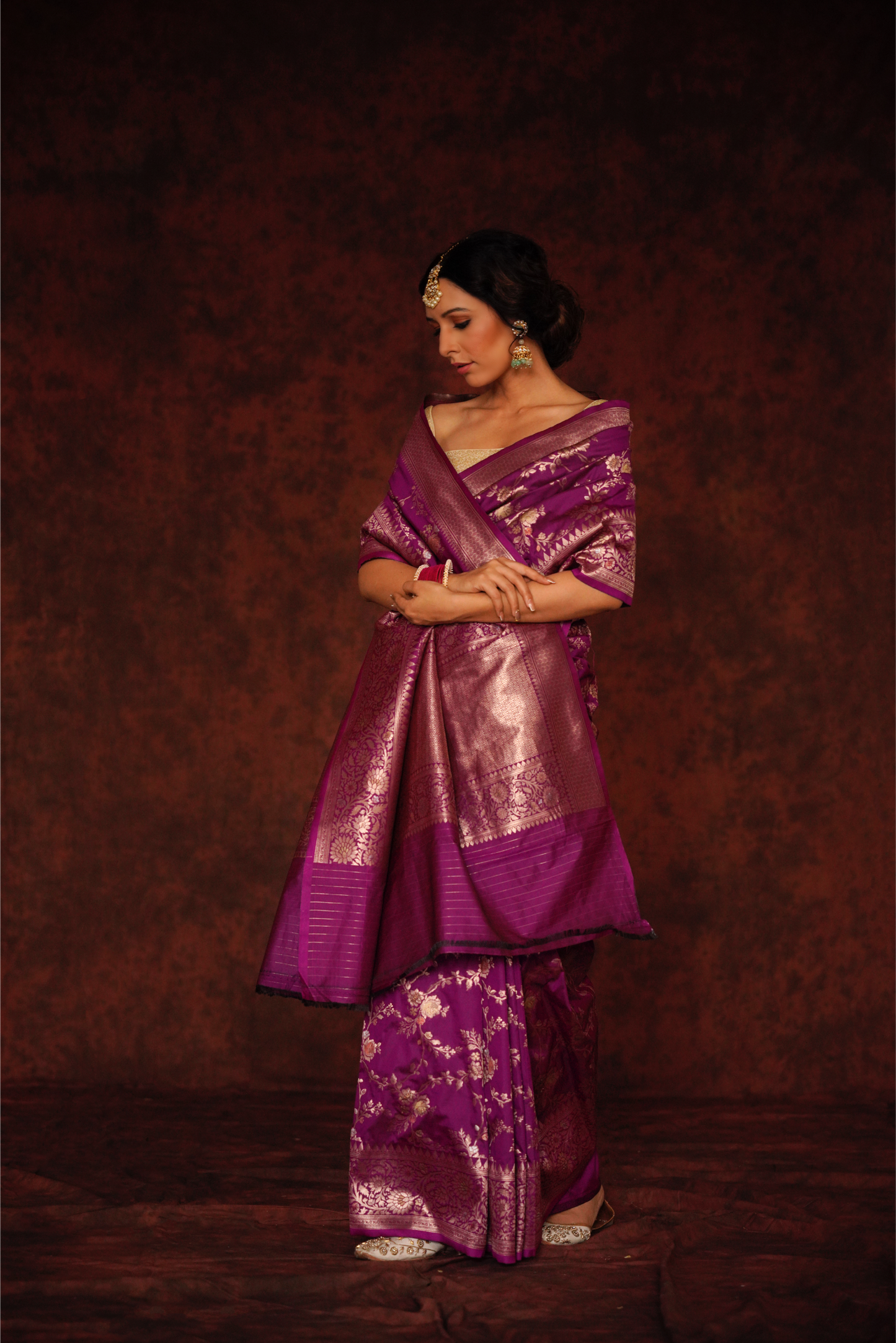 Deep Purple Meenakari Pure Katan Silk Handloom Banarasi Saree.