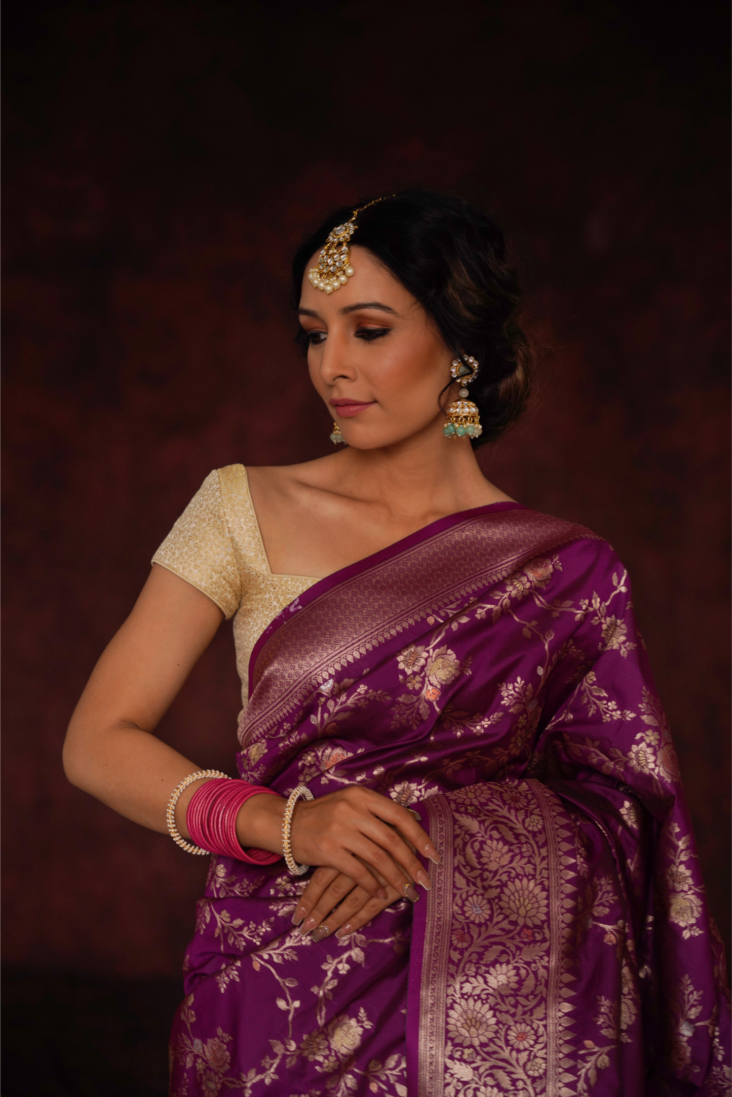 Deep Purple Meenakari Pure Katan Silk Handloom Banarasi Saree.