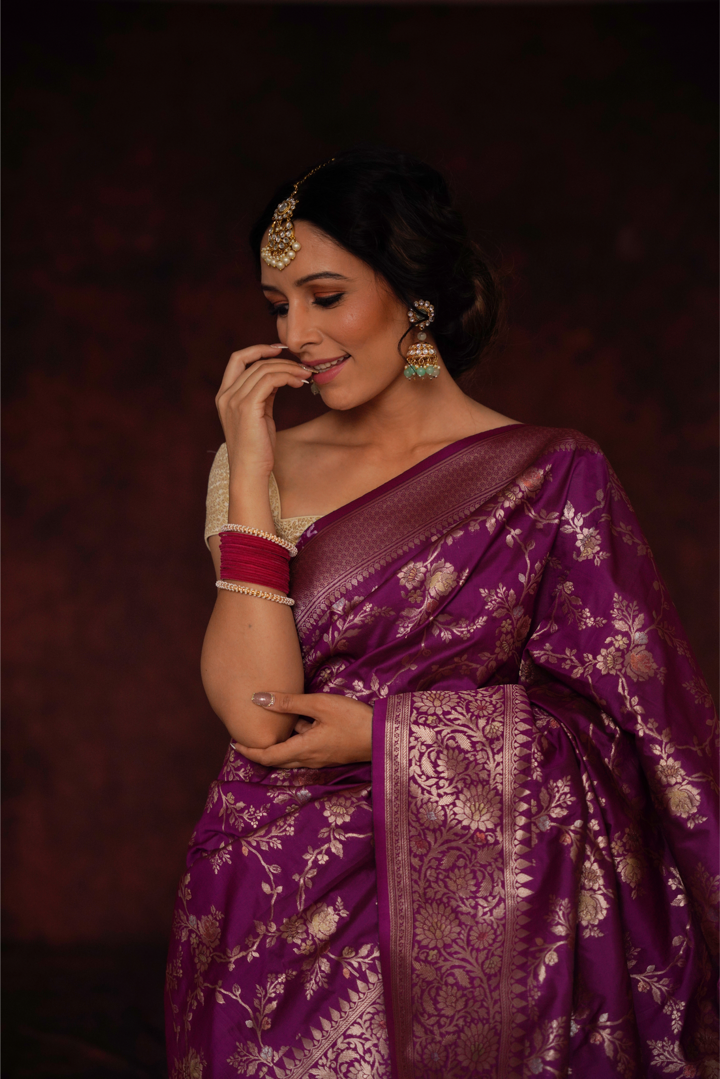 Deep Purple Meenakari Pure Katan Silk Handloom Banarasi Saree.