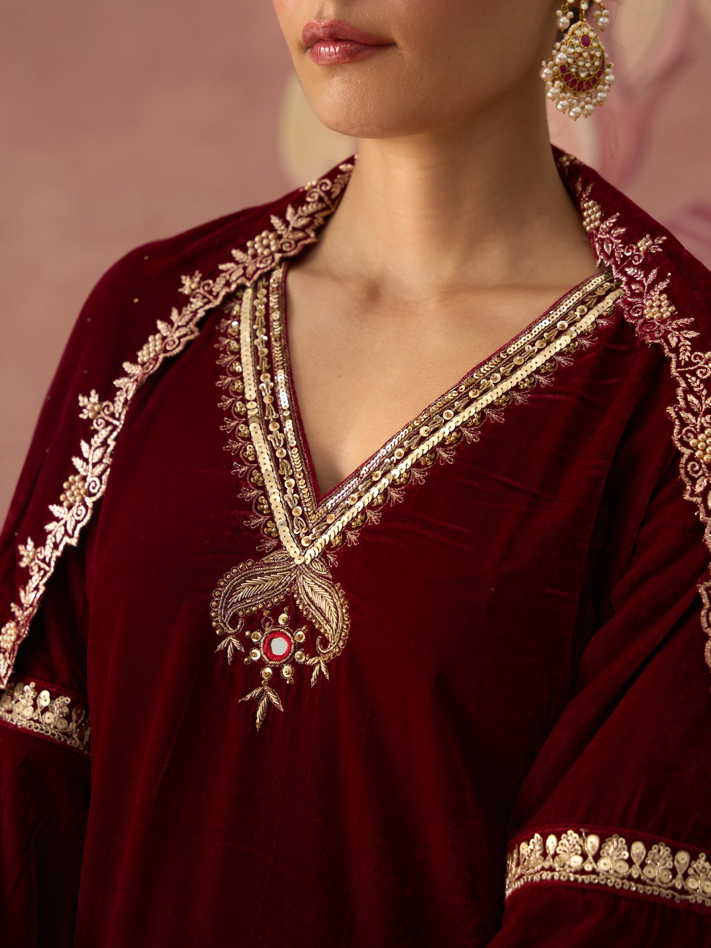 Sahiba Velvet Maroon Kurta Set