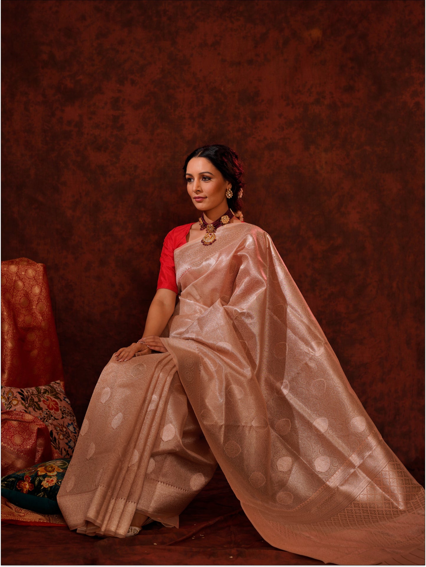 Rose Pink Pure Kora Silk Handloom Banarasi Saree