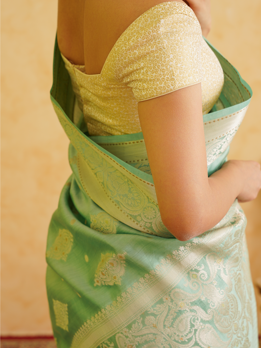 Moss green Pure Silk Handloom Banarasi Saree