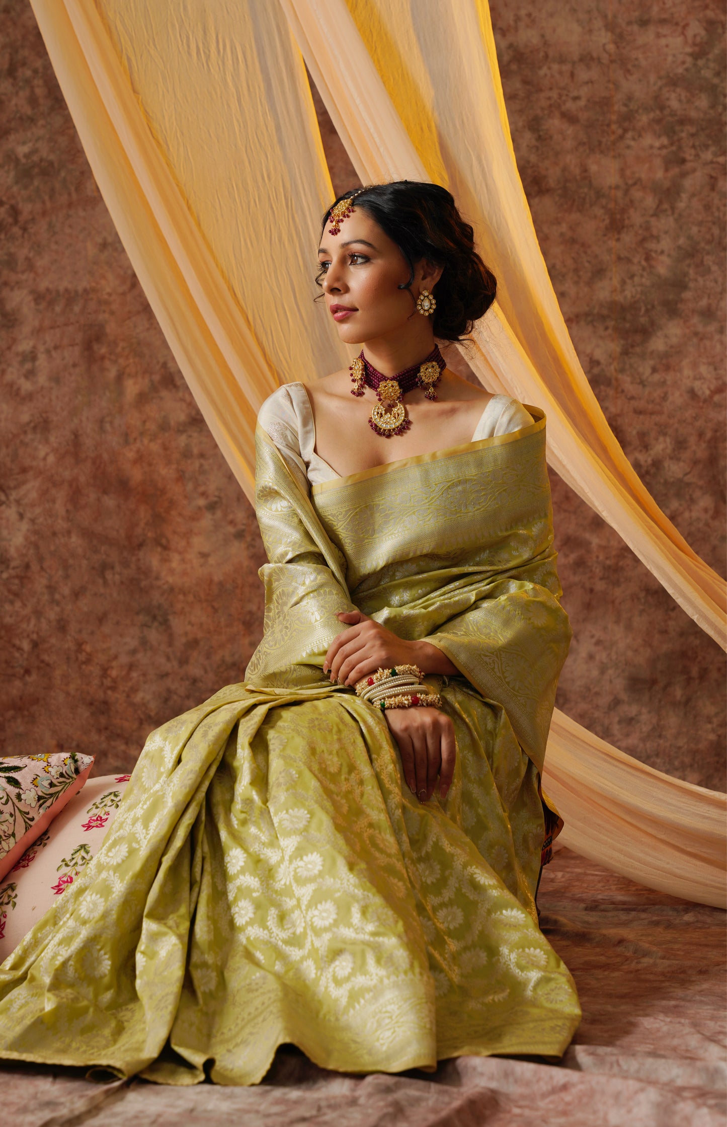 Pastel Green Pure Katan Silk Handloom Banarasi Saree.