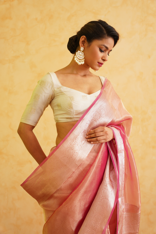Gulabi Pink Pure Tissue Handloom Banarasi Saree
