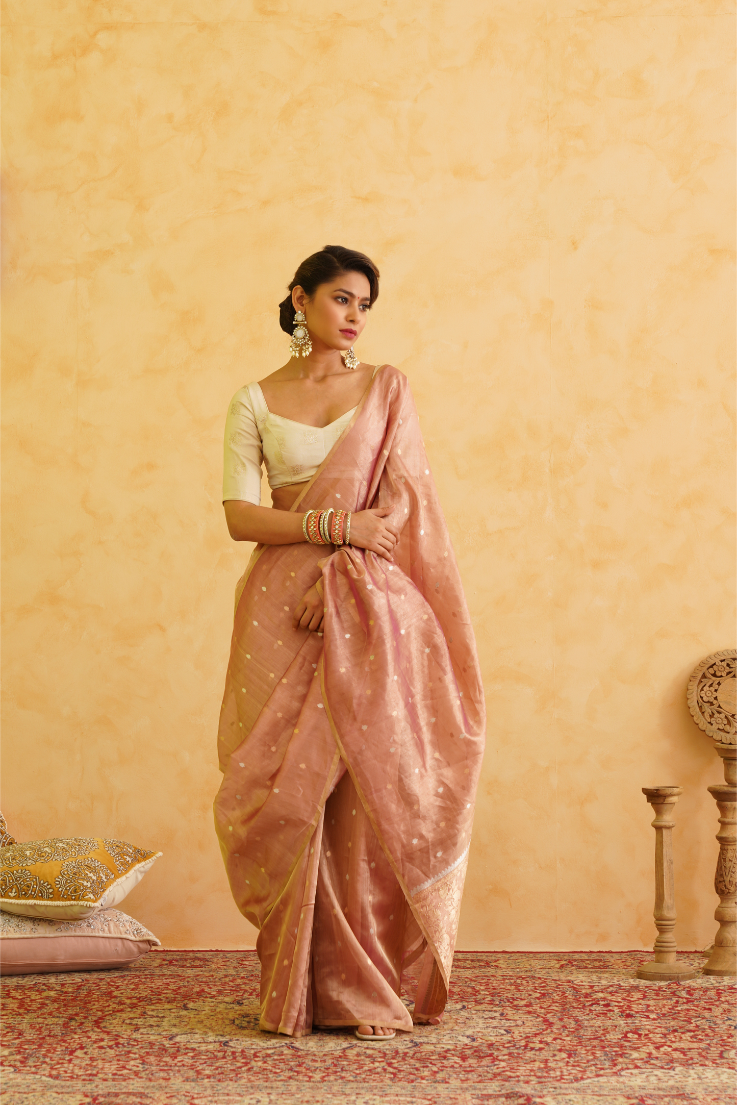 Rosy Pink Pure Tissue Handloom Banarasi Saree