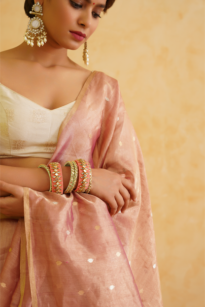 Rosy Pink Pure Tissue Handloom Banarasi Saree