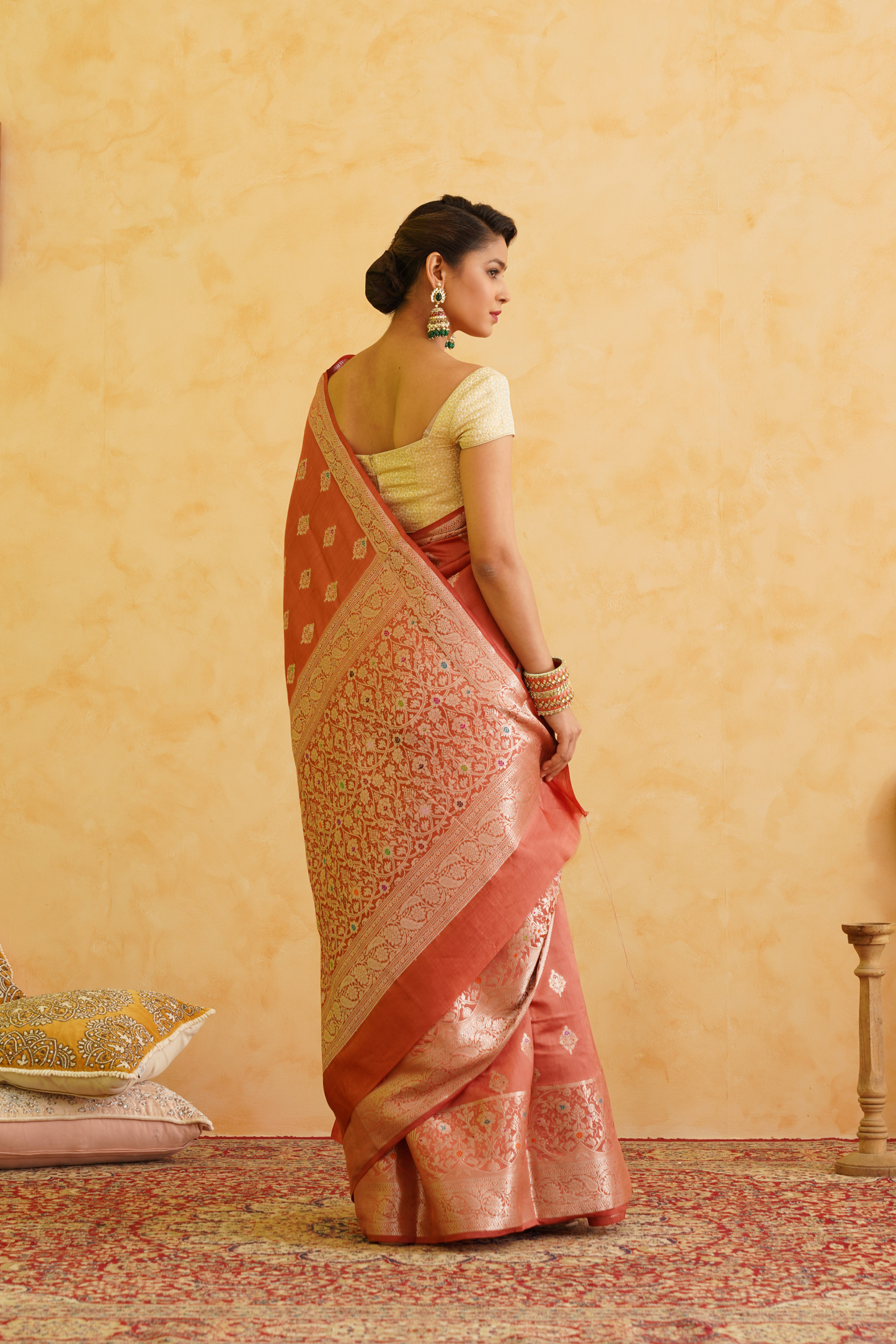 Apricot Peach Pure Silk Handloom Banarasi Saree