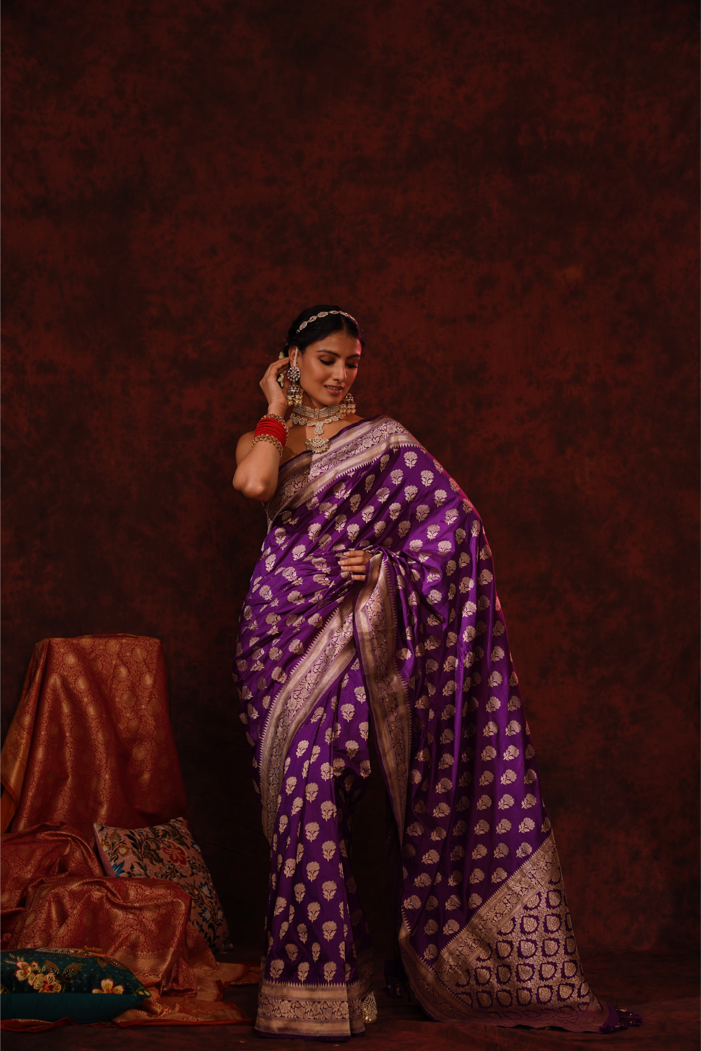 Amethyst Purple Pure Katan Silk Handloom Banarasi Saree.