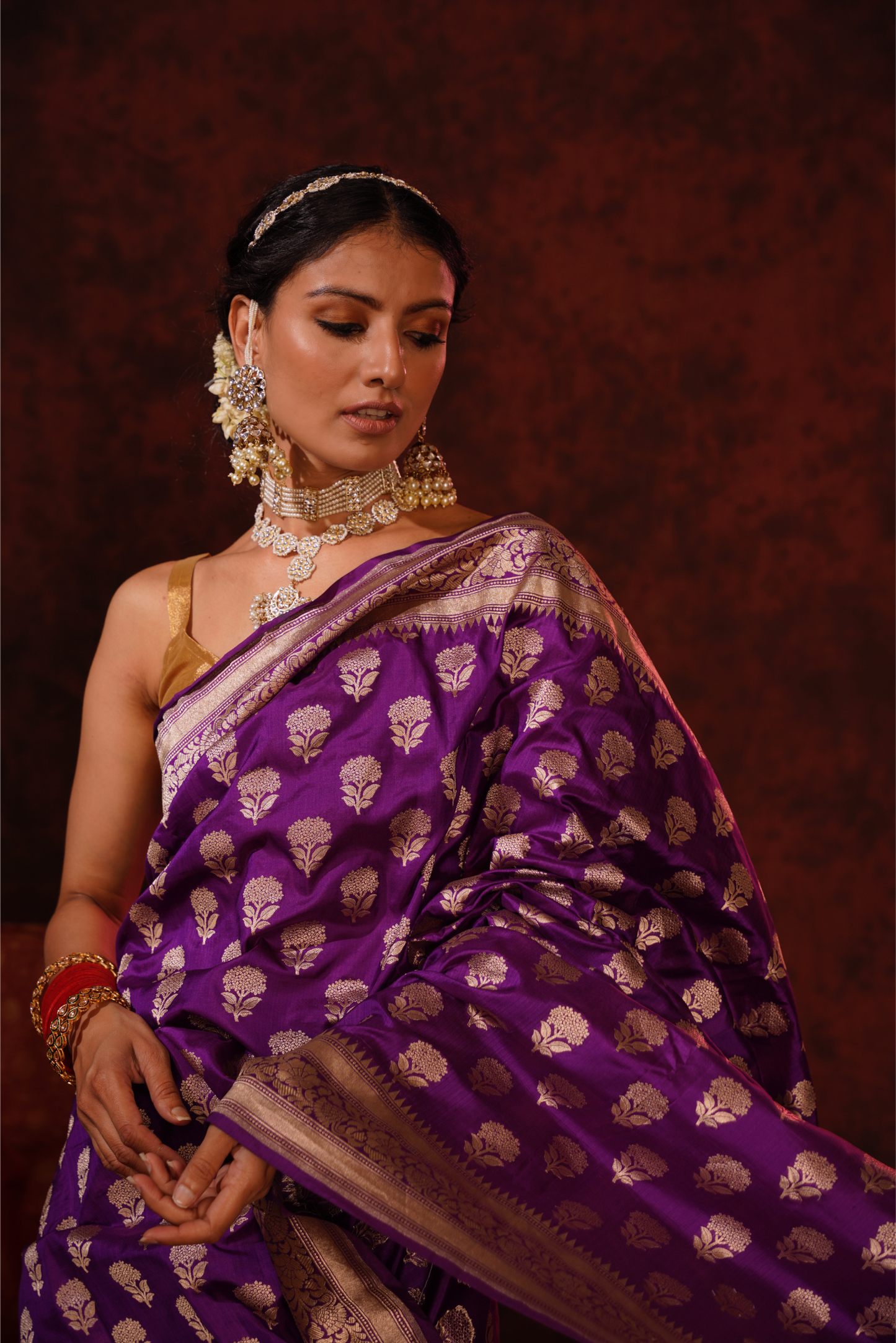 Amethyst Purple Pure Katan Silk Handloom Banarasi Saree.