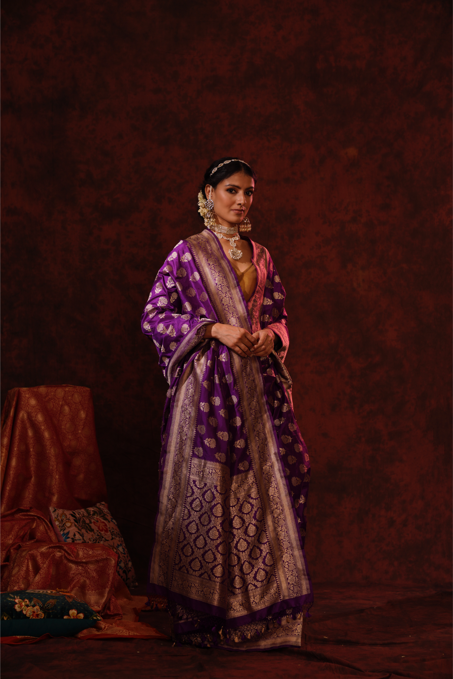 Amethyst Purple Pure Katan Silk Handloom Banarasi Saree.