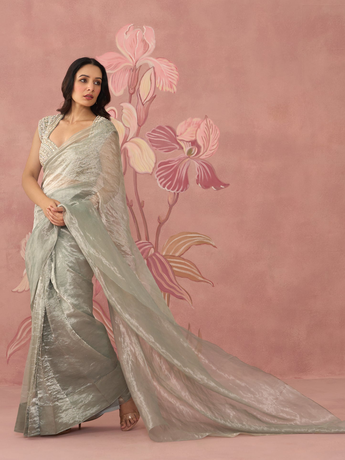 Ziva Blue Tissue Saree