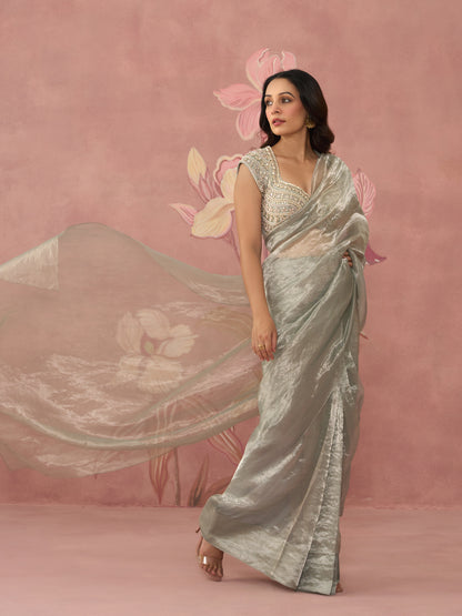 Ziva Blue Tissue Saree