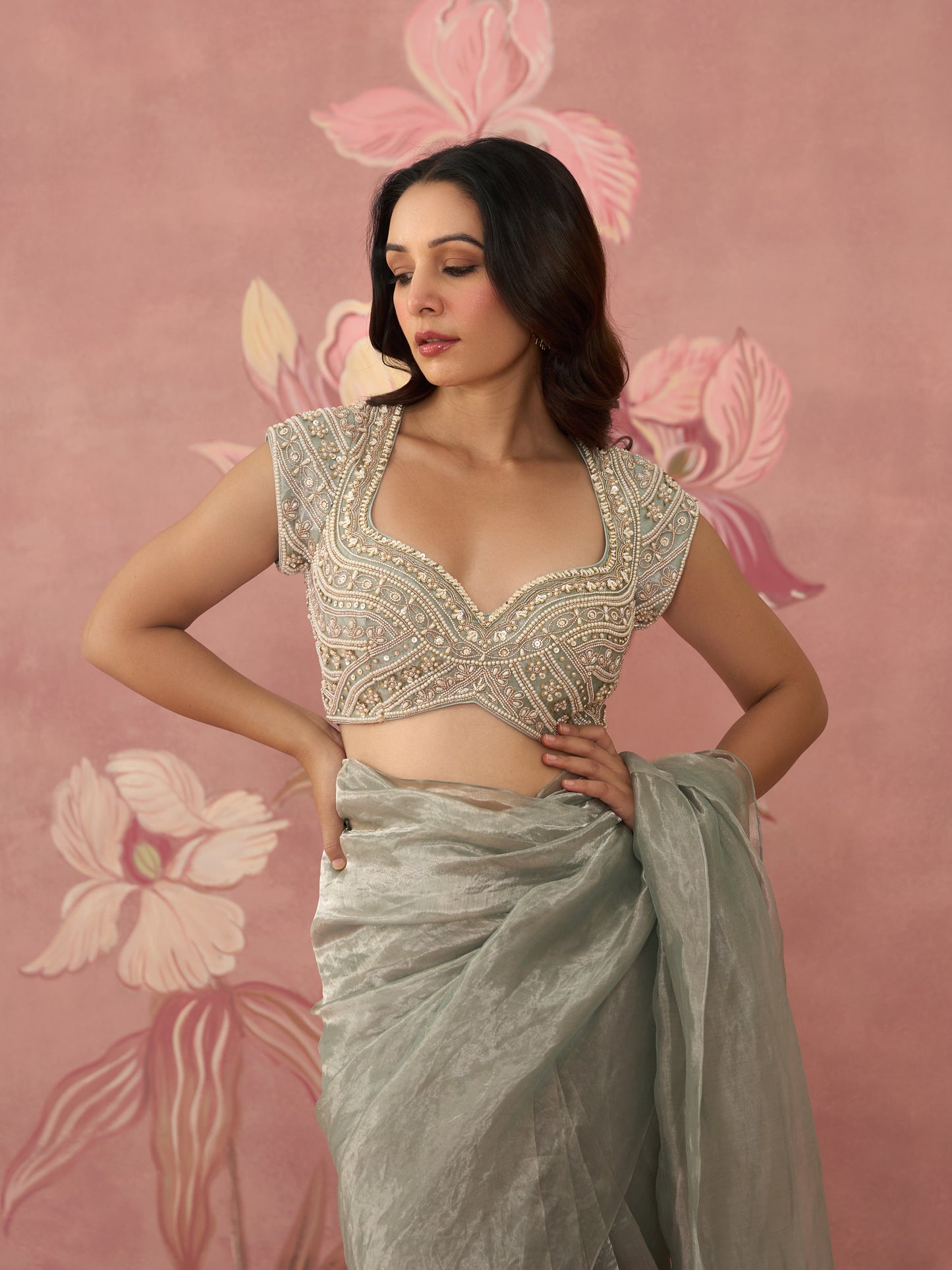 Ziva Blue Tissue Saree